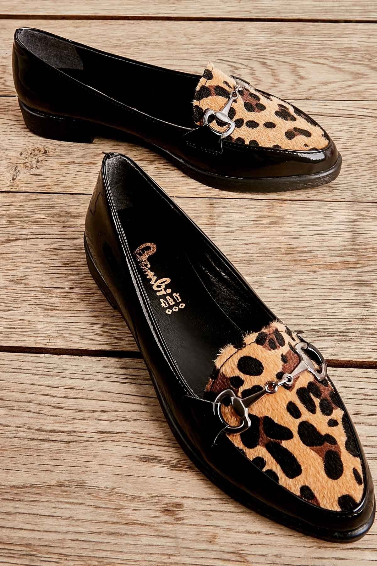 Bambi Siyah Leopar Rugan Kadın Loafer K01641150098