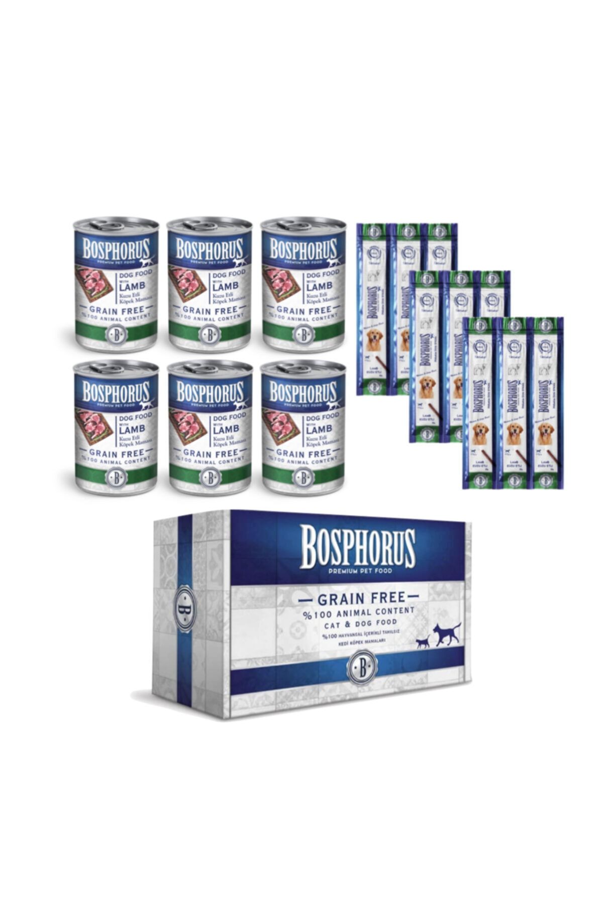 Bosphorus Kuzu Etli Köpek Konservesi 6x415gr+orta Ve Büyük Irklar Için Kuzu Etli Köpek Ödülü 3 Adet 3'lü Paket