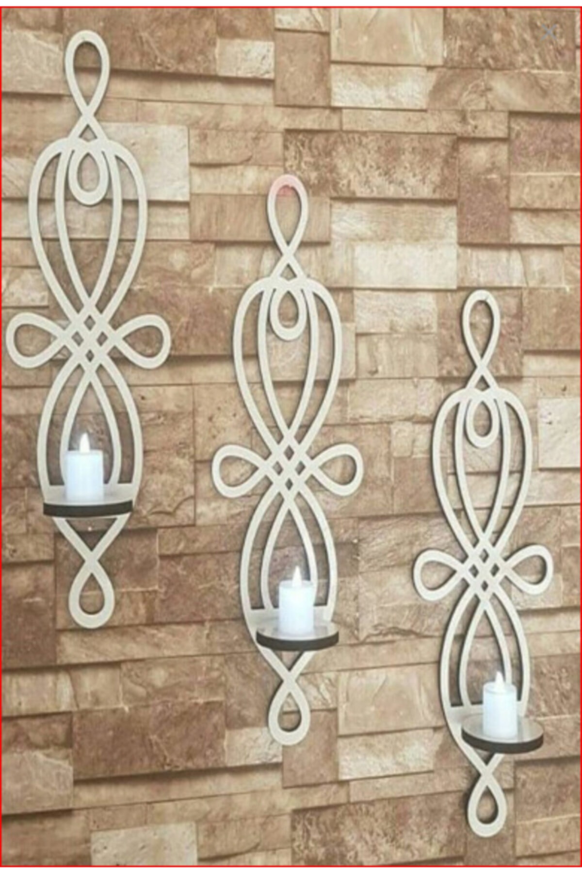 2SLAZER Beyaz Home 3'lü Ahşap Duvar Mumluğu 3mm Kalınlık