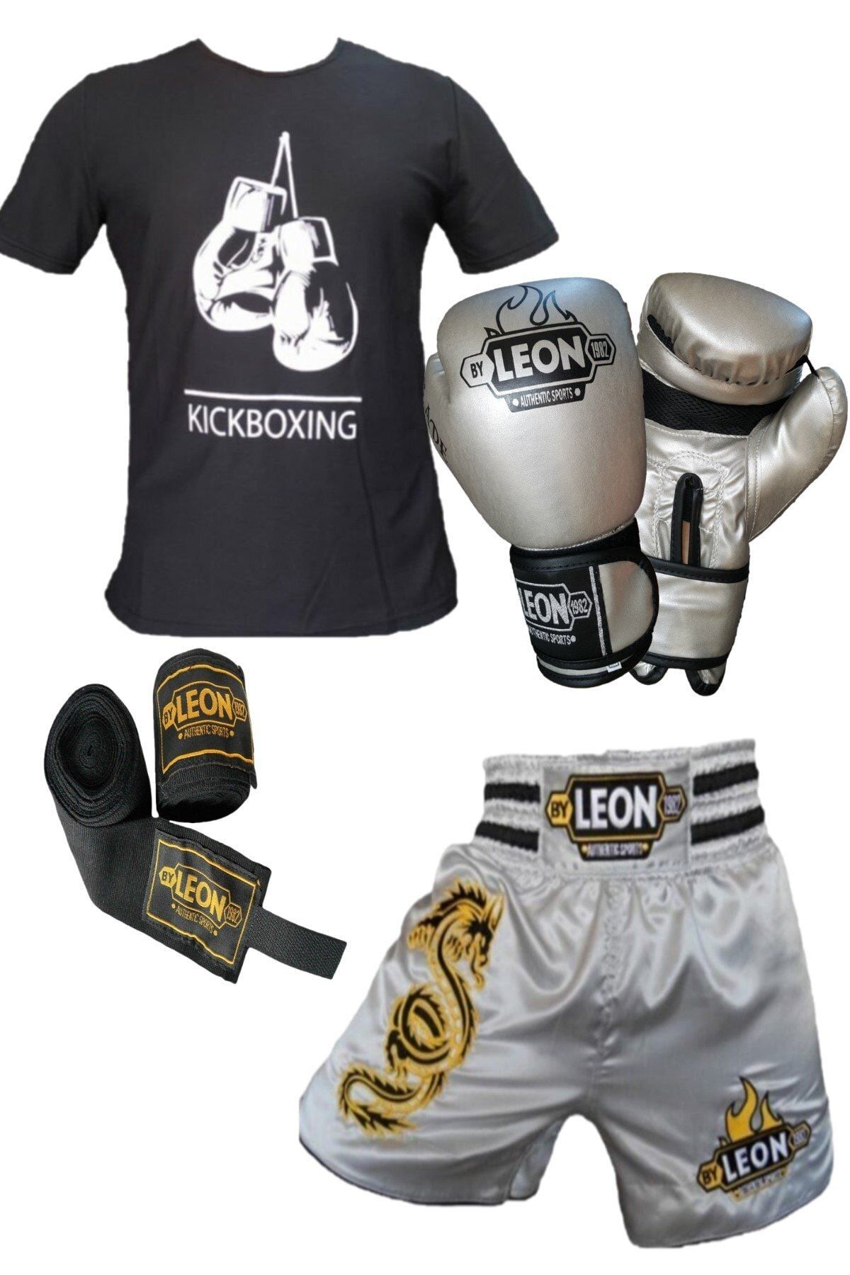 By Leon 1982 Kickboks,boks,thai Eldiveni Tişört,şort  Bandaj Seti 3,5 mt