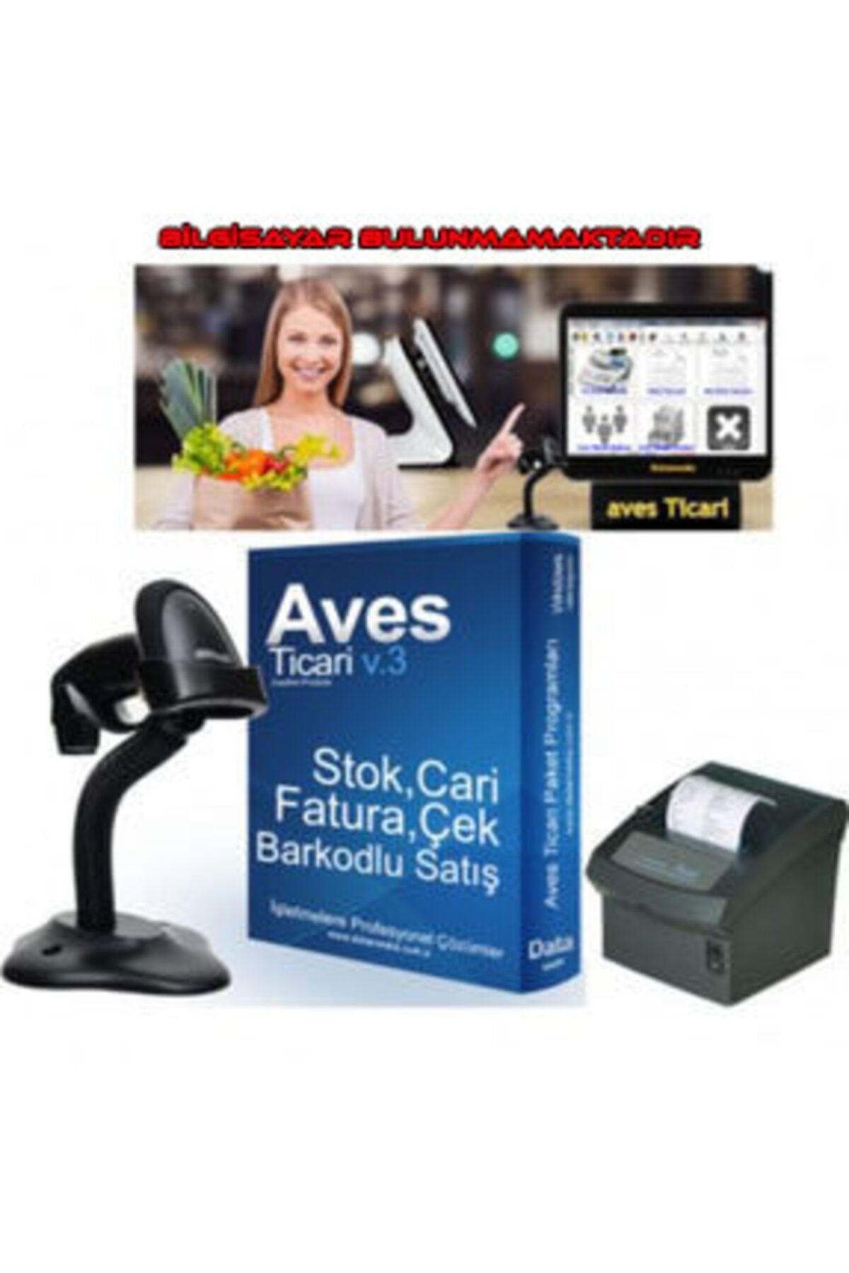 Sunlux Barkodlu Satış + Lazer Barkod Okuyucu + Fiş Yazıcısı Aves