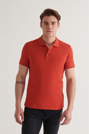 Avva Erkek Kiremit Polo Yaka D&uuml;z T-shirt E001004