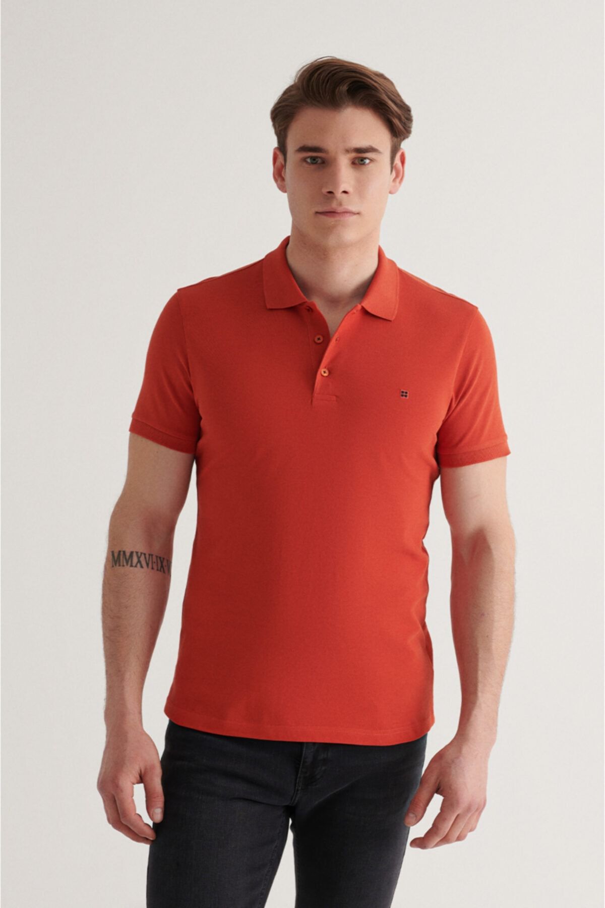 Avva Erkek Kiremit Polo Yaka Düz T-shirt E001004