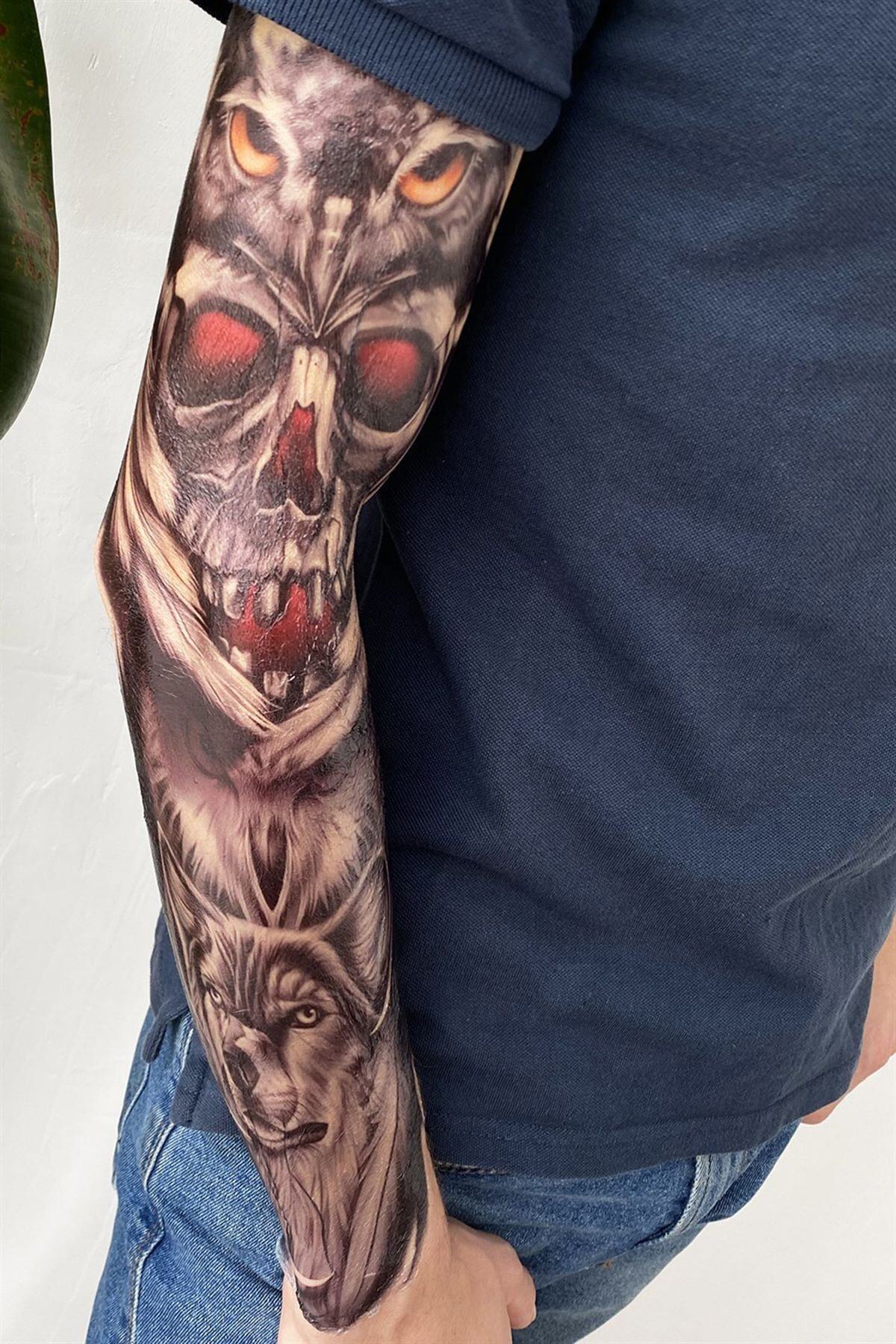 TAKIŞTIR Kurukafa Ve Baykuş Modelli Kol Dövme Tattoo