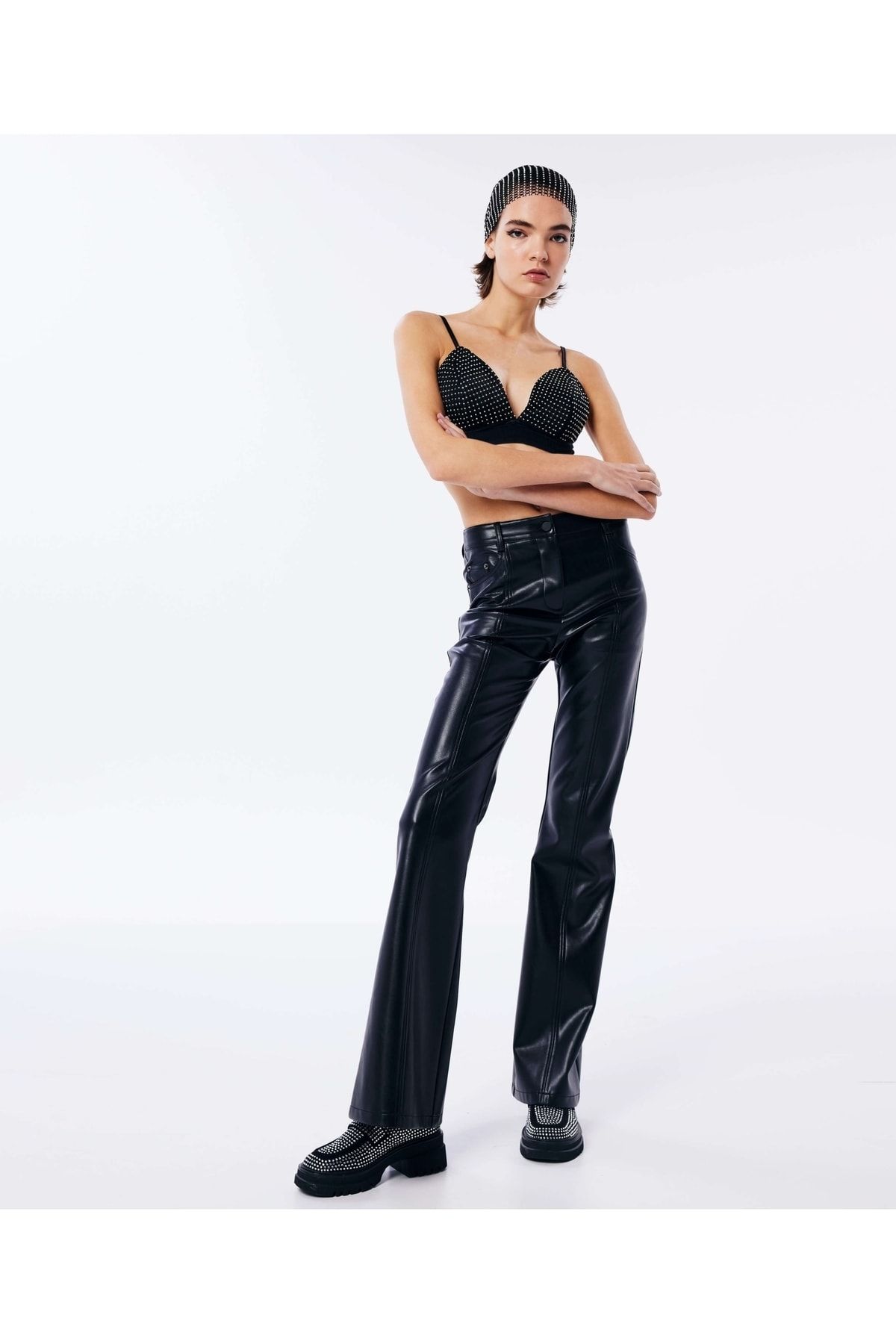 Leather look flares online