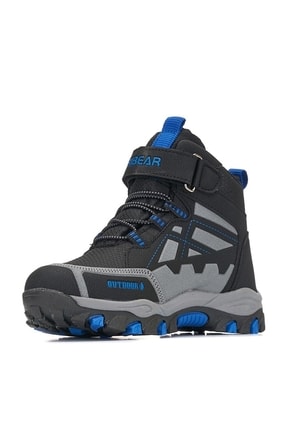 Habi Unisex Çocuk Kaydırmaz Taban Sıcak Astar Kışlık Cırtlı Outdoor Bot - Siyah Mavi Image 2