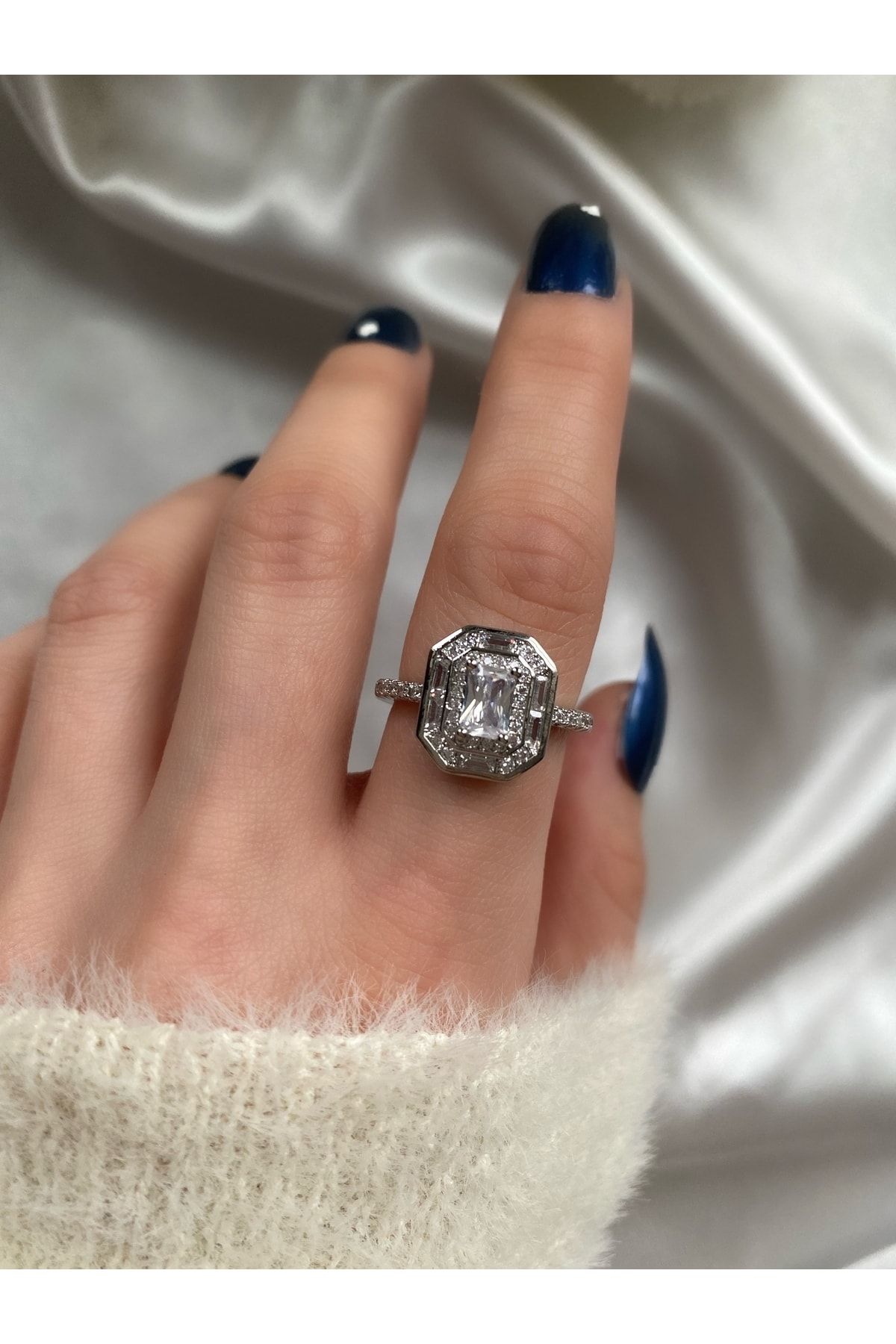 Silver ring shop with diamond stone