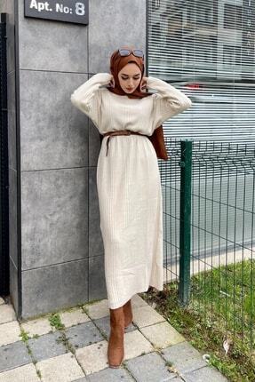 Fitilli Triko Elbise Bej Image 0