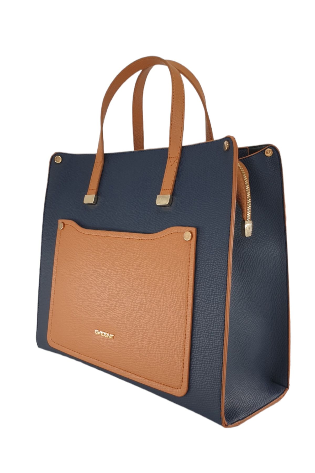 Navy and tan bag top