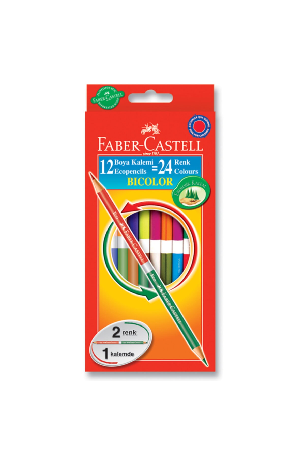 Faber Castell Faber Castel Bicolor Çift Uçlu Boya Kalemi 12'li 24 Renk