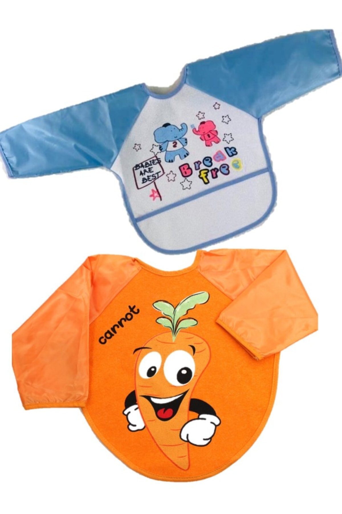 Buude Kids 2 Adet Figürlü Cepli Ve Giyilebilir Renkli Kollu Bebek Mama Önlüğü