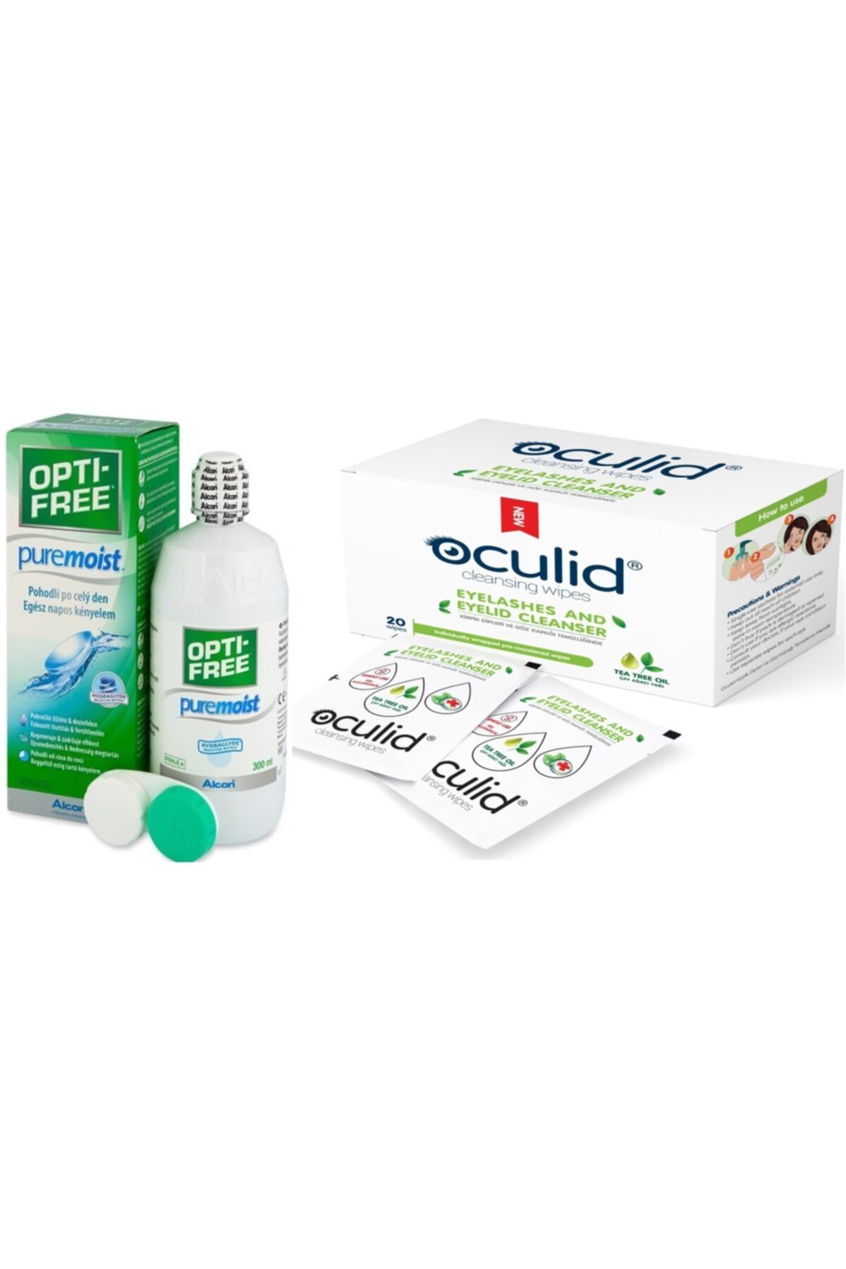 Alcon Pure Moist 360ml Solüsyon+Oculid Kirpik Dibi & Göz Temizleme Mendili