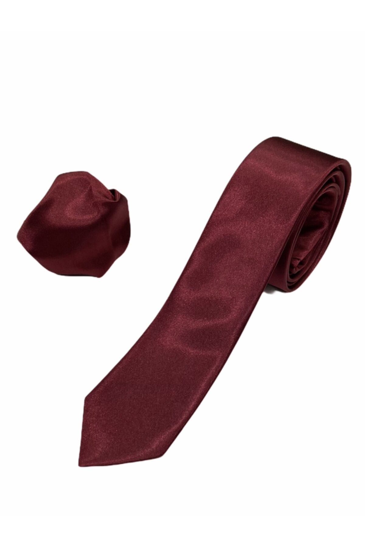 Moda Mevsimi Saten Mendilli Kravat Bordo