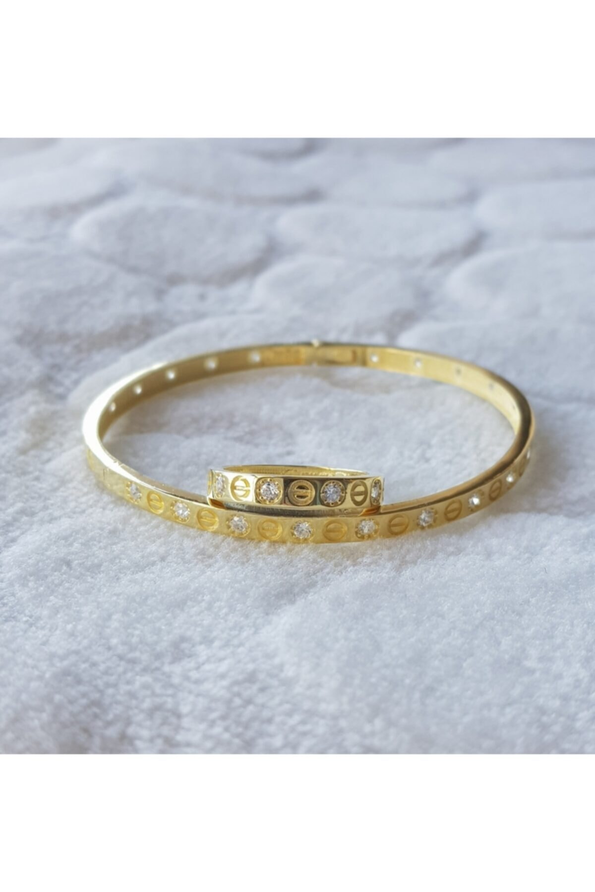 Canka Altın Kaplamataşlı Cartier Gümüş Kelepçe Ve Yüzük Takım