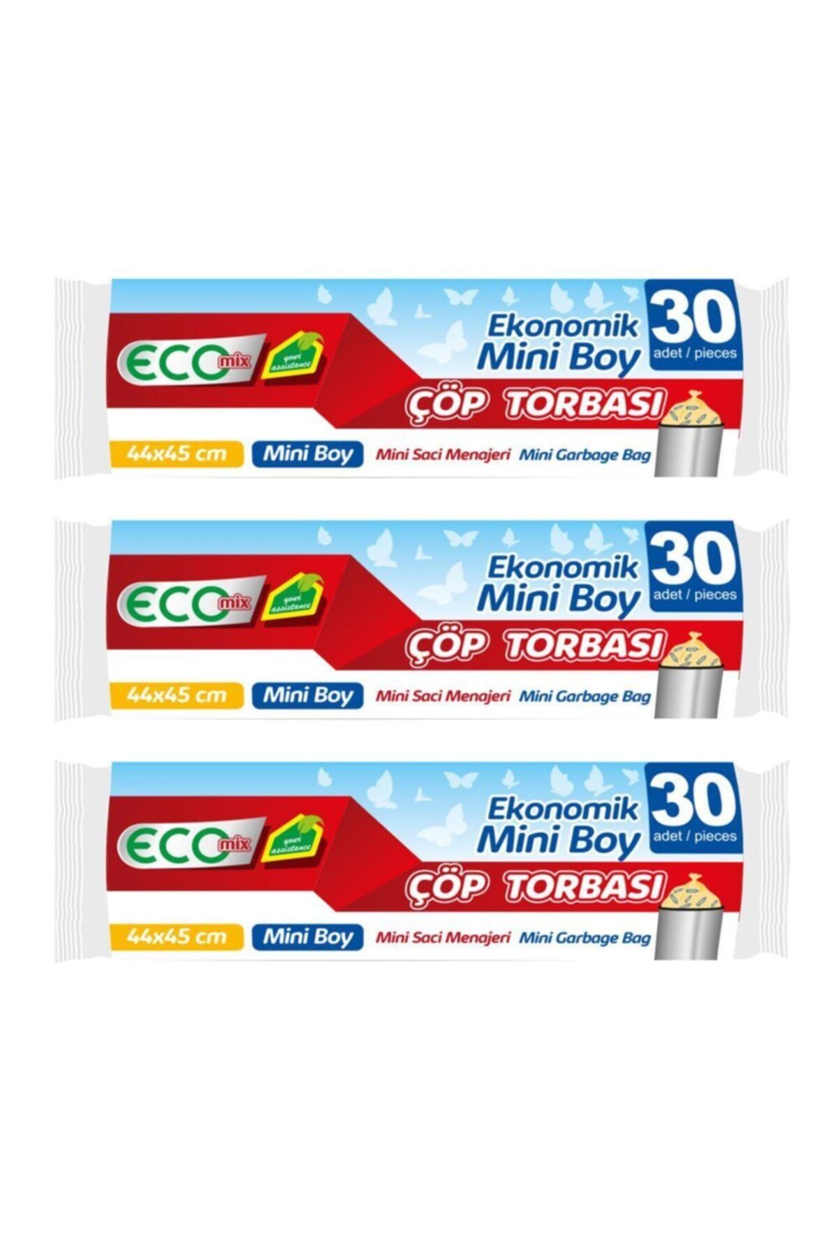 ecomix Ekonomik Mini Boy Çöp Torbası (1 Rulo 30 Adet) 3'lü Paket