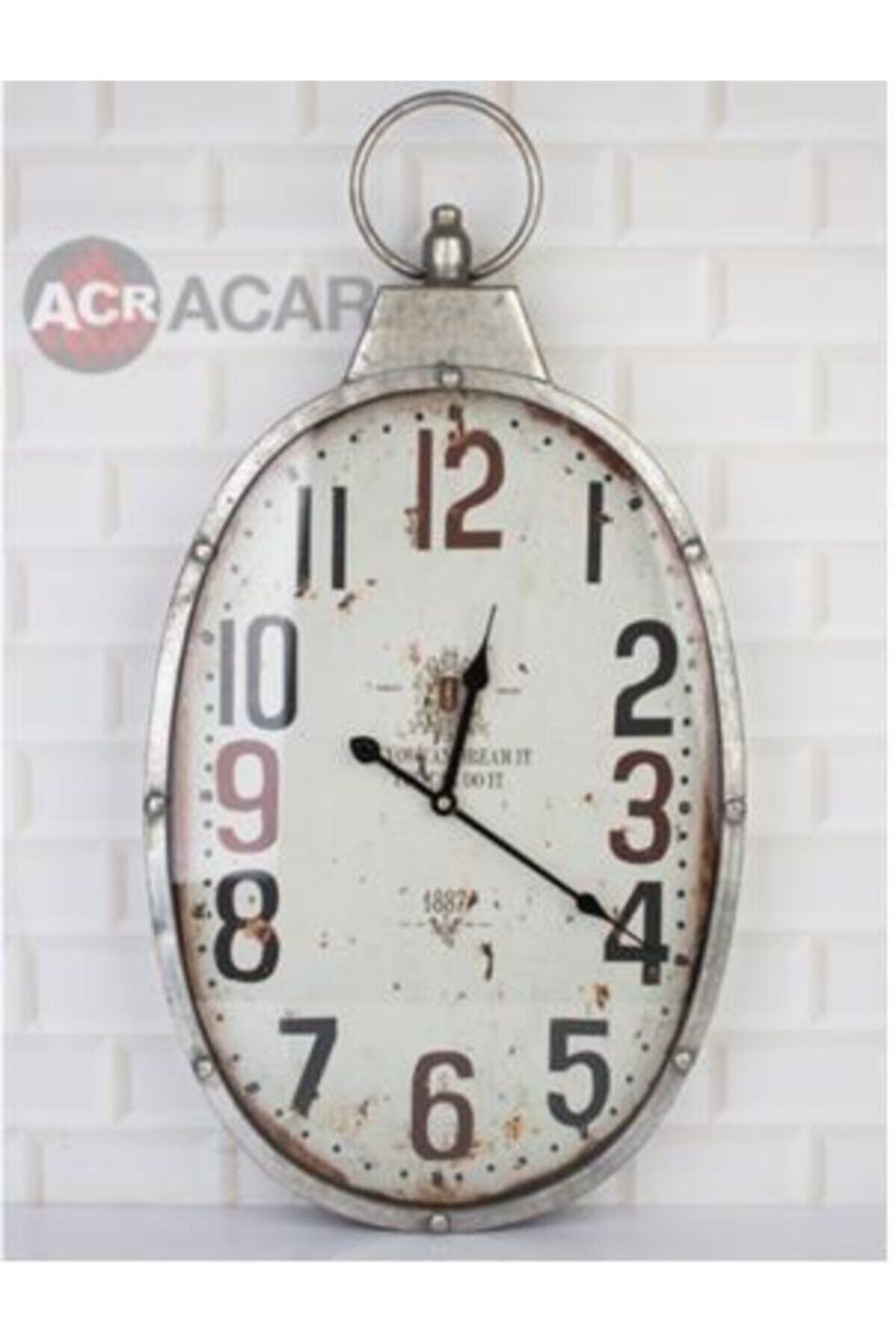 ACAR Eskitme Gümüş 70x38 Cm Oval Dekoratif Duvar Saati 8878