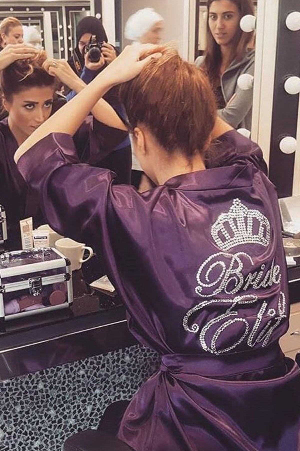 Ceremonist Mürdüm Saten Gelin Bride Sabahlık - Kollar Kaz Tüylü