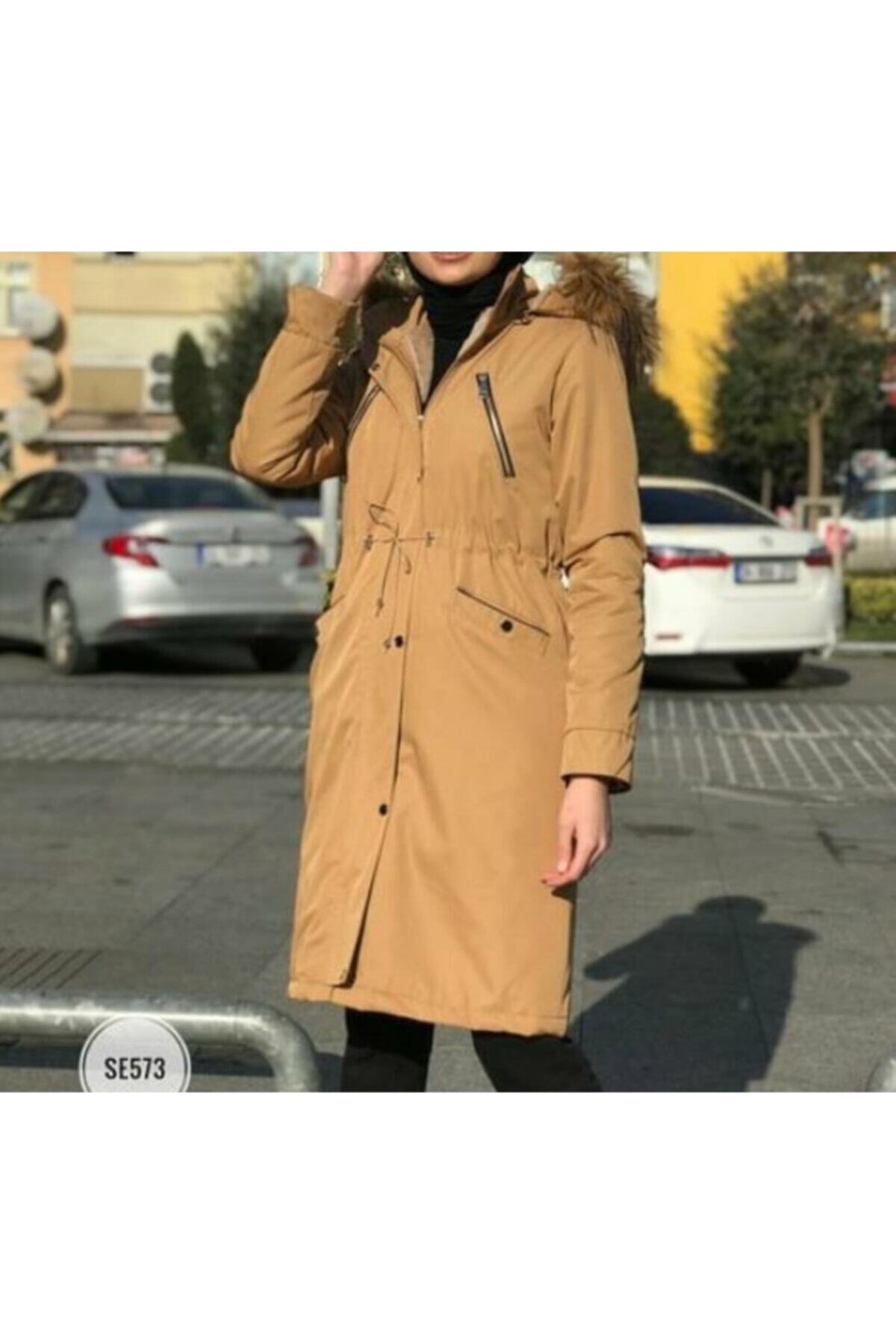 Sems Kadın Camel Içi Kürklü-kapitoneli Mont