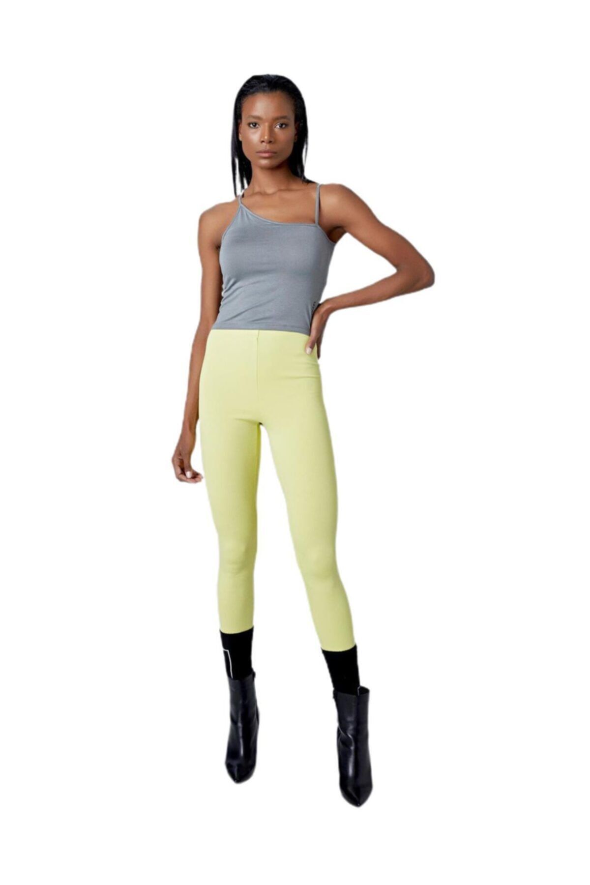 HUXEL Kadın Gri Askılı Çapraz Crop Top