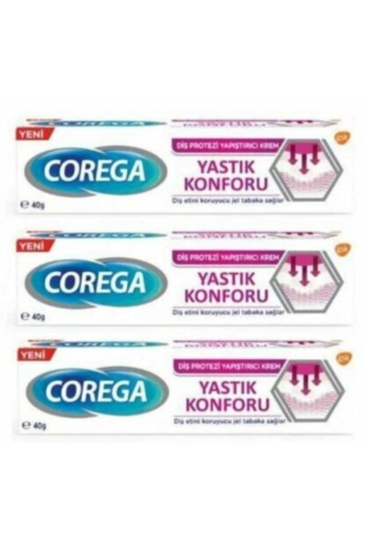 Corega Yastık Konforu Diş Protezi Yapıştırıcı Krem 40gr- 3 Adet
