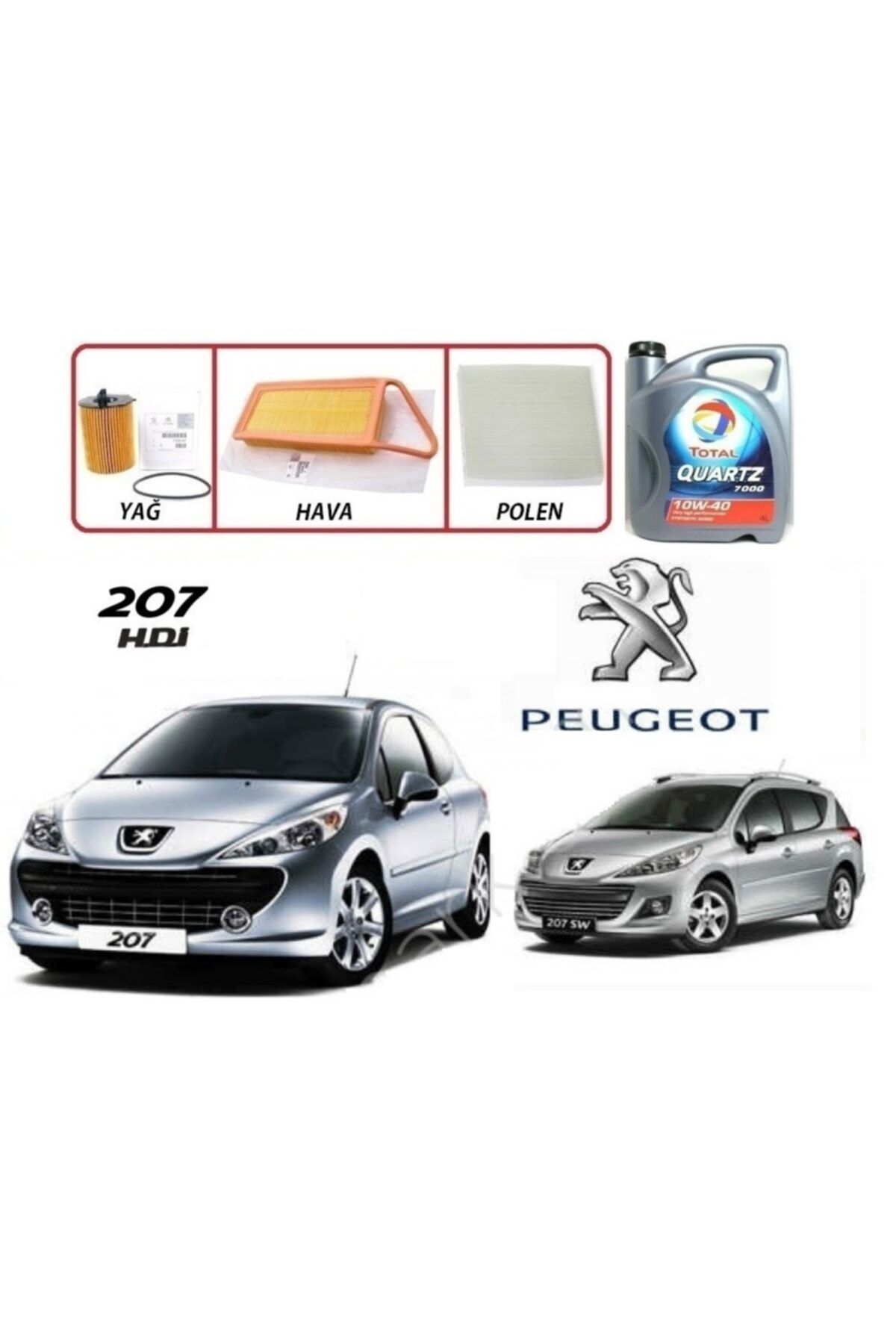 TOTAL Peugeot 207 1.4 Dizel Yağ Bakım 4lü Set 10w40