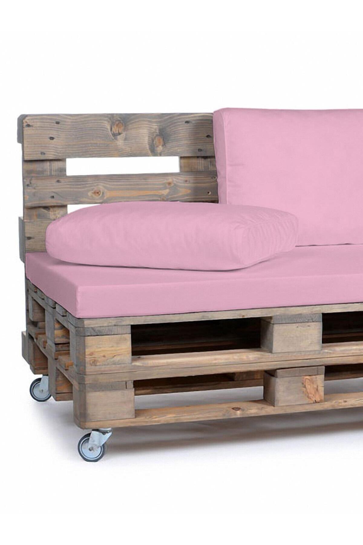 Evimstil Pembe Palet Yer Bahçe Sedir Minderi 80-120-8 Cm Geniş Fermuarlı Süngerli Minder Seti