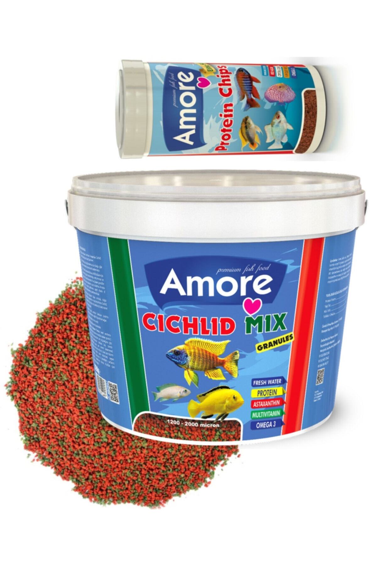 AMORE Cichlid Mix 3 Kg Kova + Protein Pro Chips 250ml Kutu Akvaryum Balık Yemi