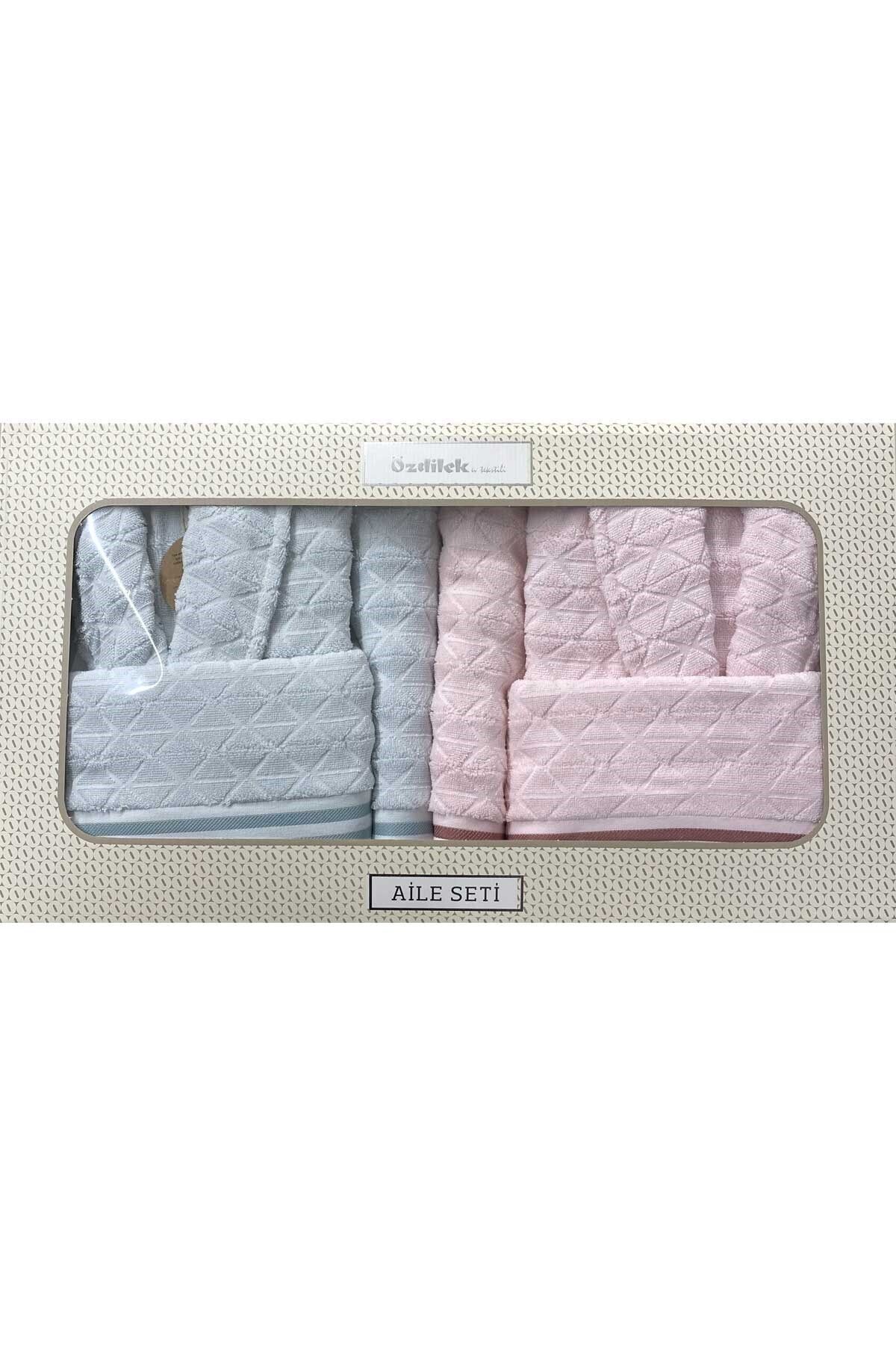 Özdilek Squares Pembe-mint Aile Bornoz Seti