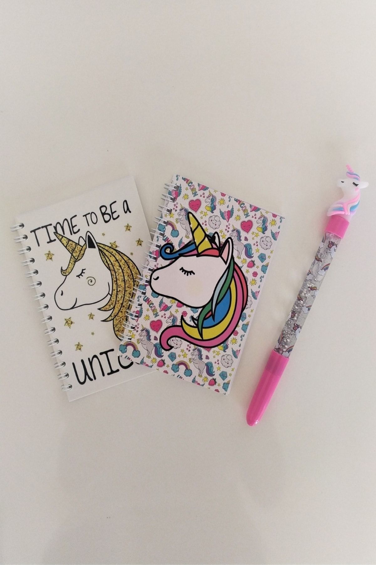 unicorn simli sulu govde jel kalem ve 2 adet not defteri set
