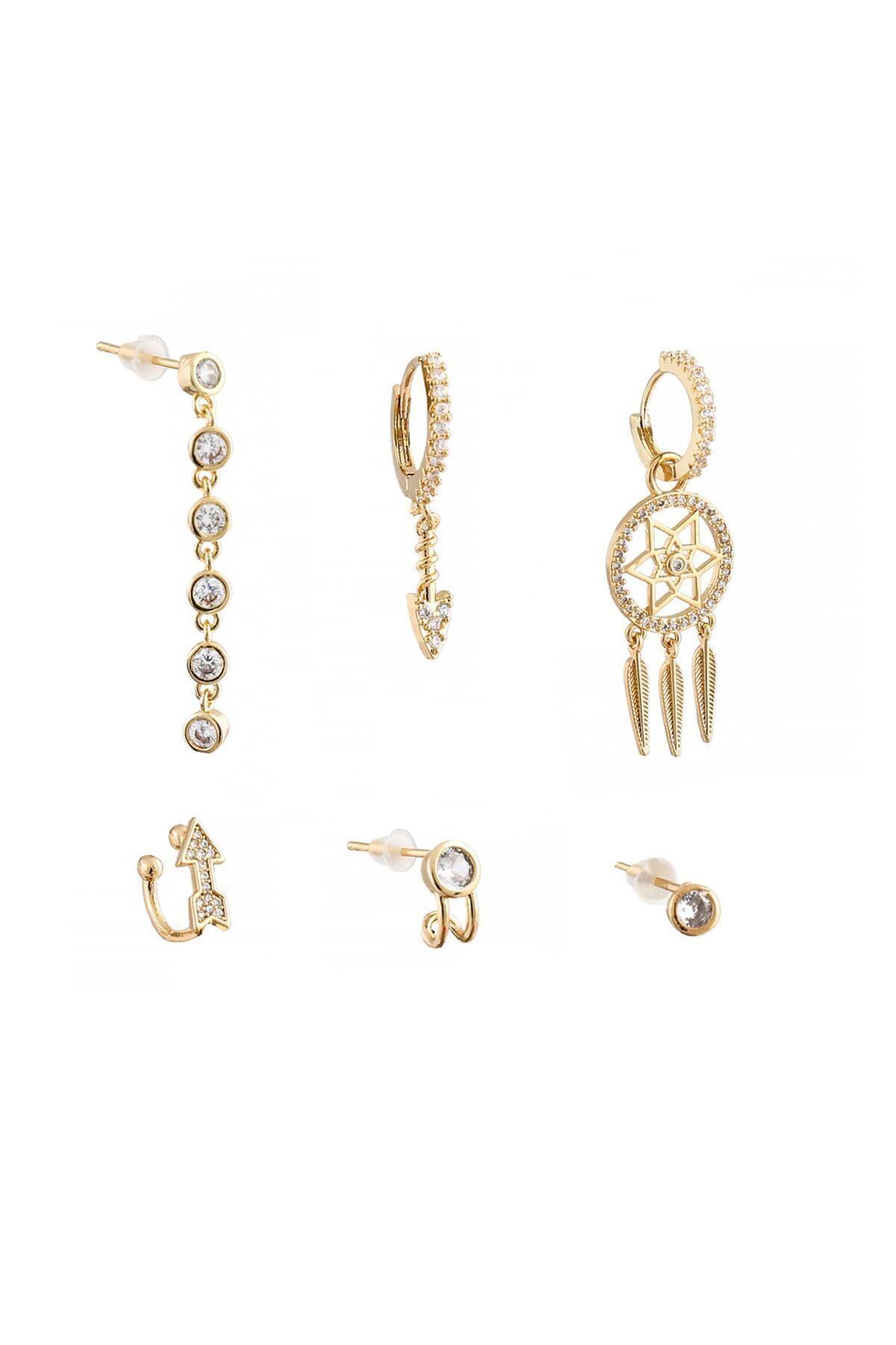 New Obsessions Kadın Gold Düşkapanı Çoklu Kıkırdak Küpe Seti