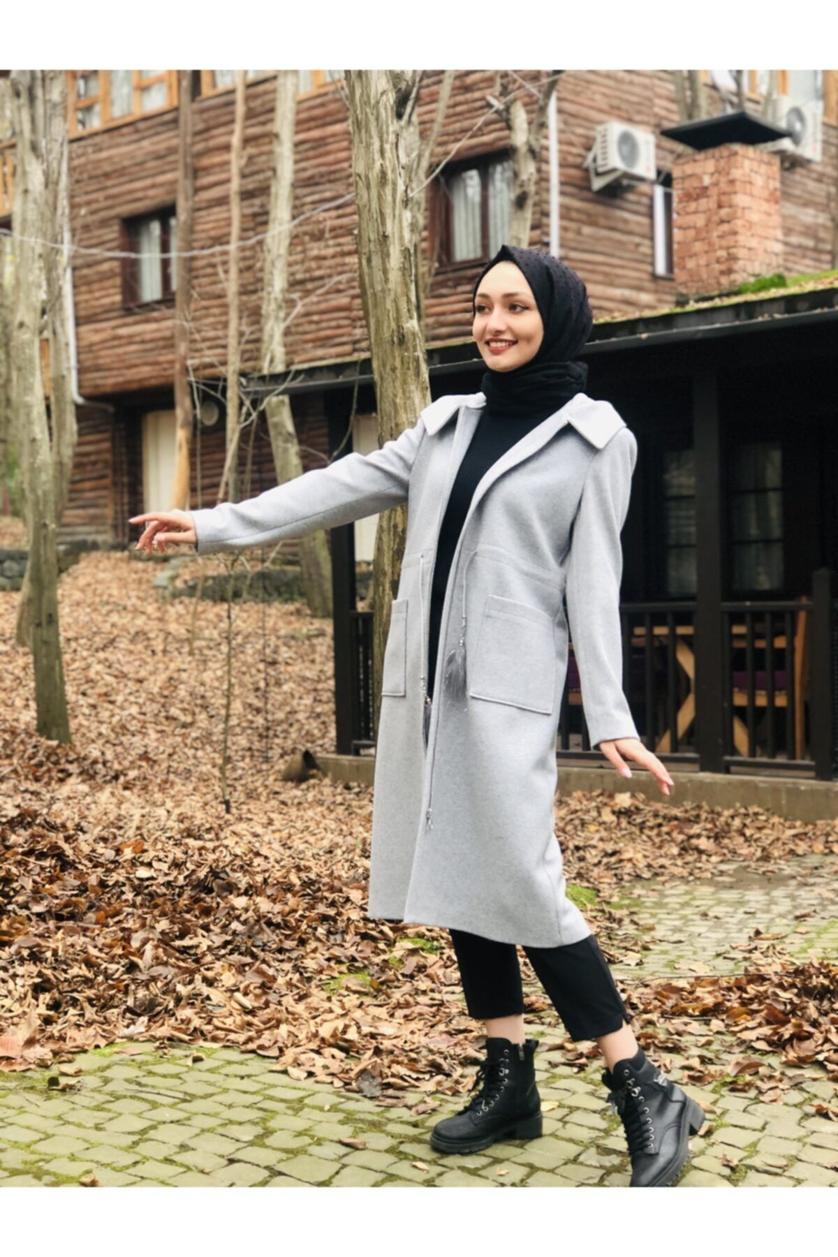 Modesty Ensaygımoda Kaşe Kapşonlu Bayan Kaban
