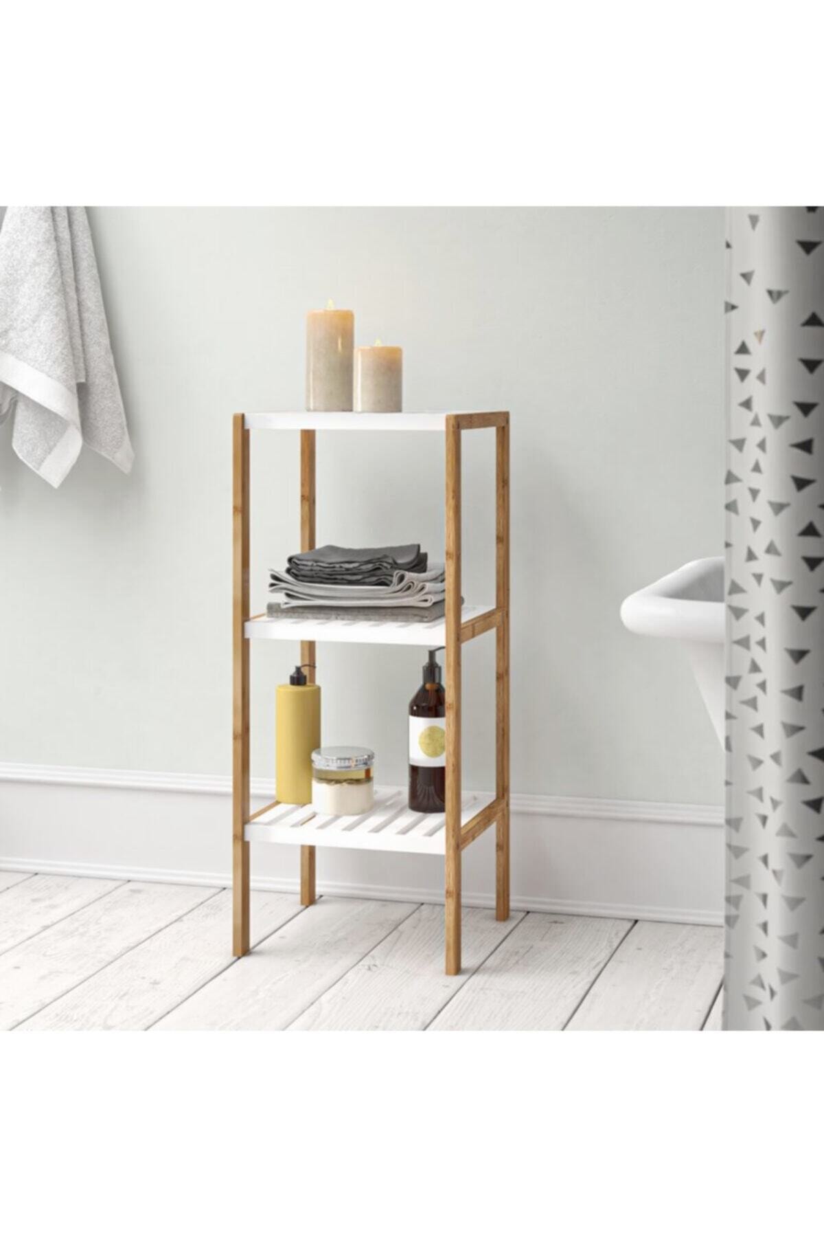 Tedarikcenter Ahşap 3 Raflı Kitaplık Çok Amaçlı Mutfak Dolabı Banyo Dolabı Havluluk - Meşe