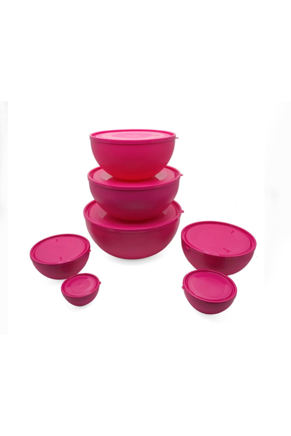 Melkan Home Yuvarlak Milenyum Pembe Renk Kapaklı Kase 7'li Set