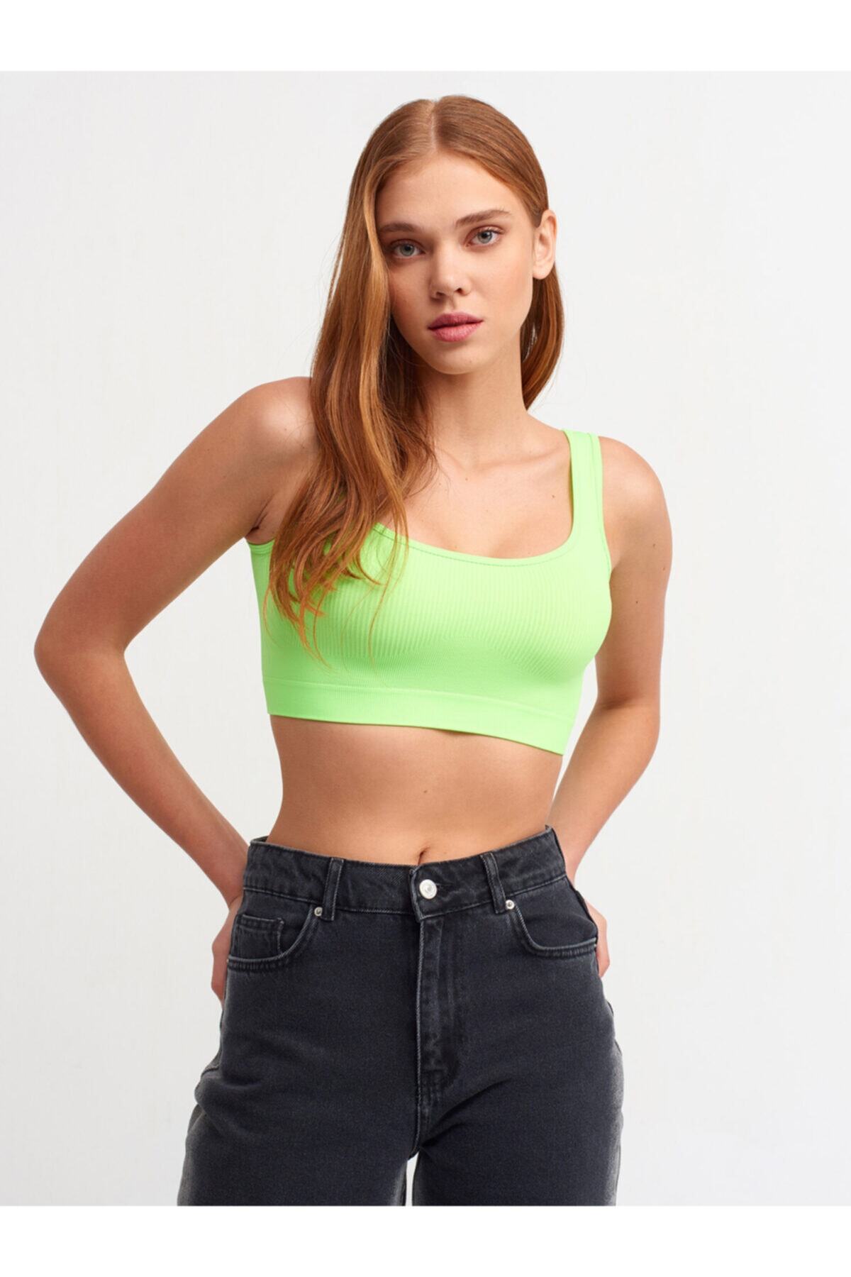 Dilvin Kadın Yeşil Askılı Crop Top Bluz
