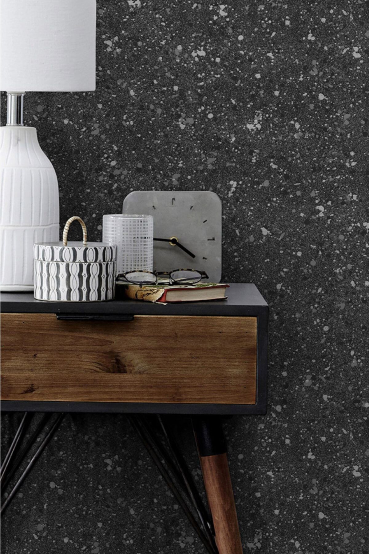 Decowall Astor Antrasit Benek Desenli Kabartmalı Duvar Kağıdı 108-01