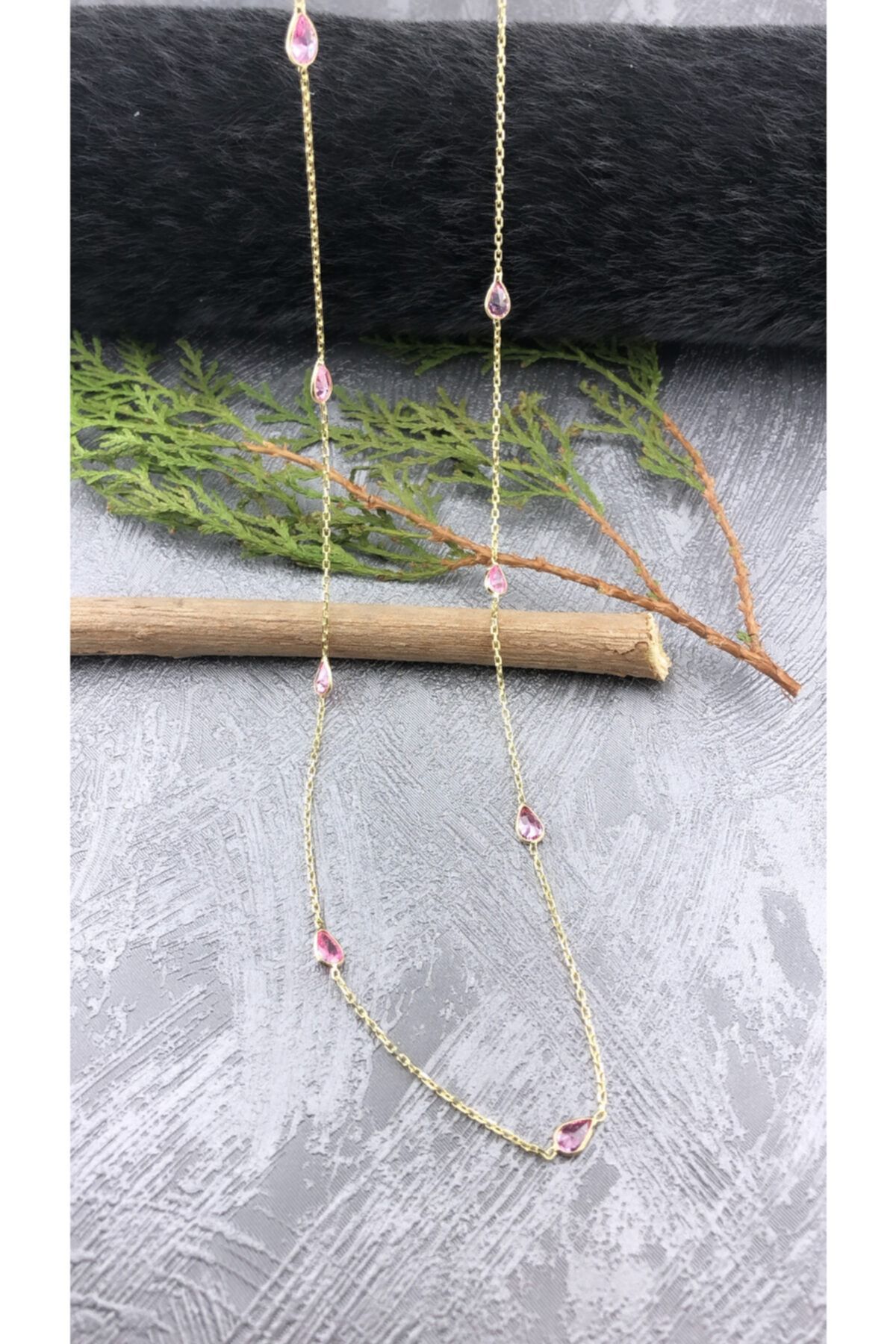 Joel Jewelry Altın Kaplamalı Pembe Kuvars Taşlı 925 Ayar Gümüş Tiffany Kolye