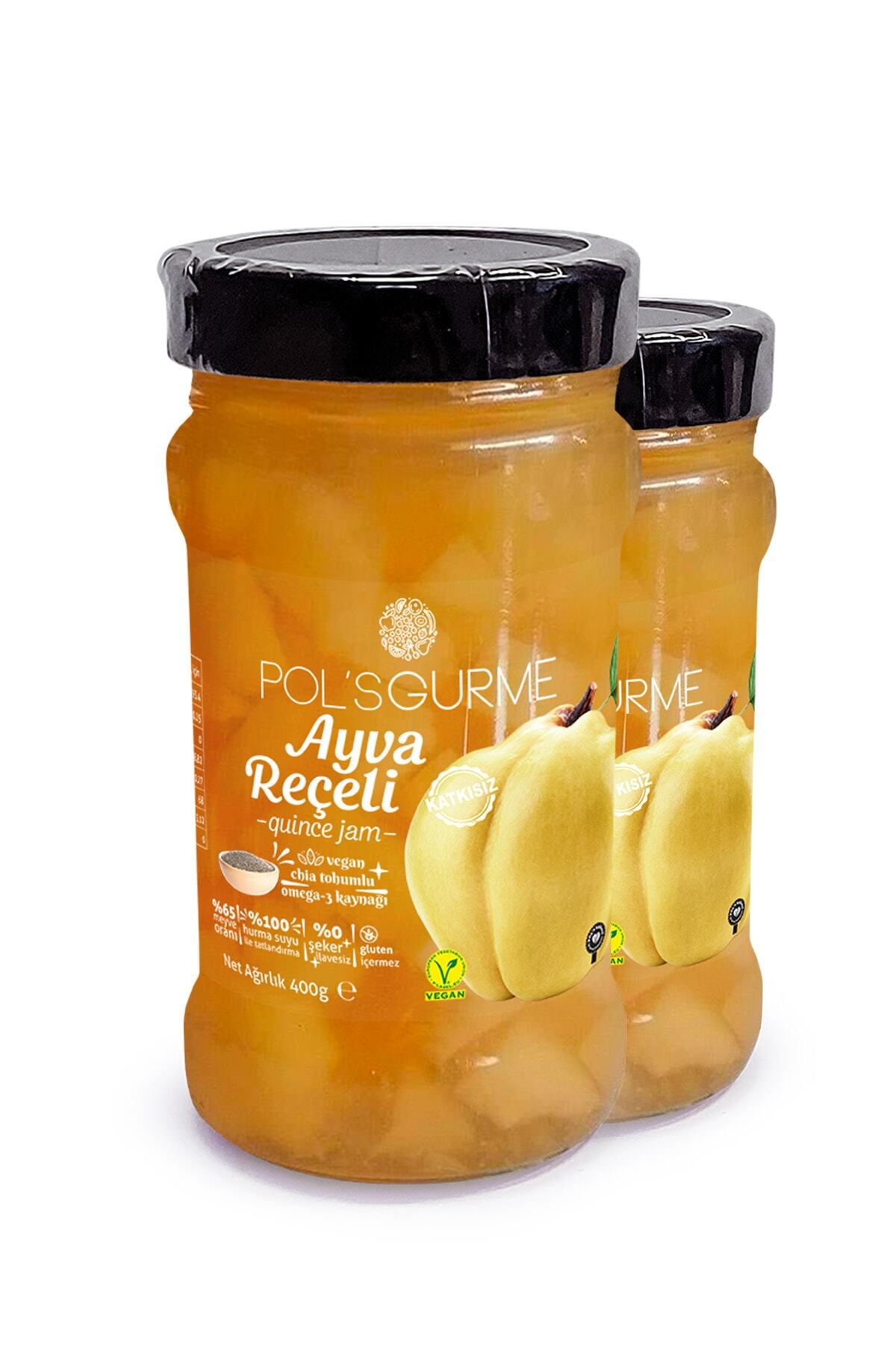 Pol's Ayva Reçeli Şeker Ilavesiz, Chia Tohumlu, %65 Meyve Oranlı 400 gr Ikili Paket