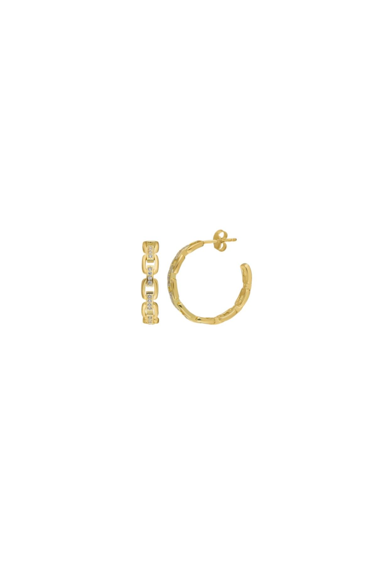 So CHIC... Zincir Tasarım 18k Sarı Altın Kaplama Taşlı Küpe
