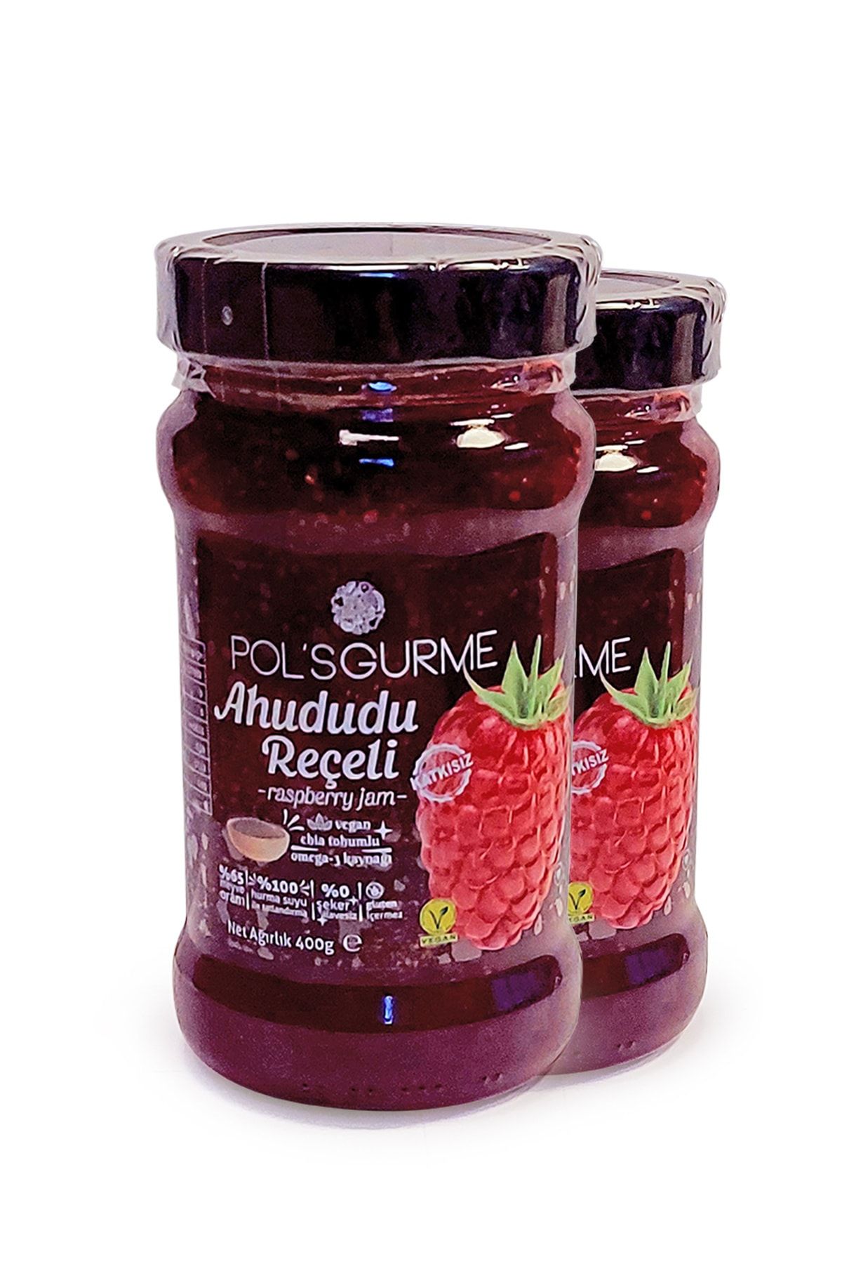 Pol's Ahududu Reçeli Şeker Ilavesiz, Chia Tohumlu, %65 Meyve Oranlı 400 gr Ikili Paket
