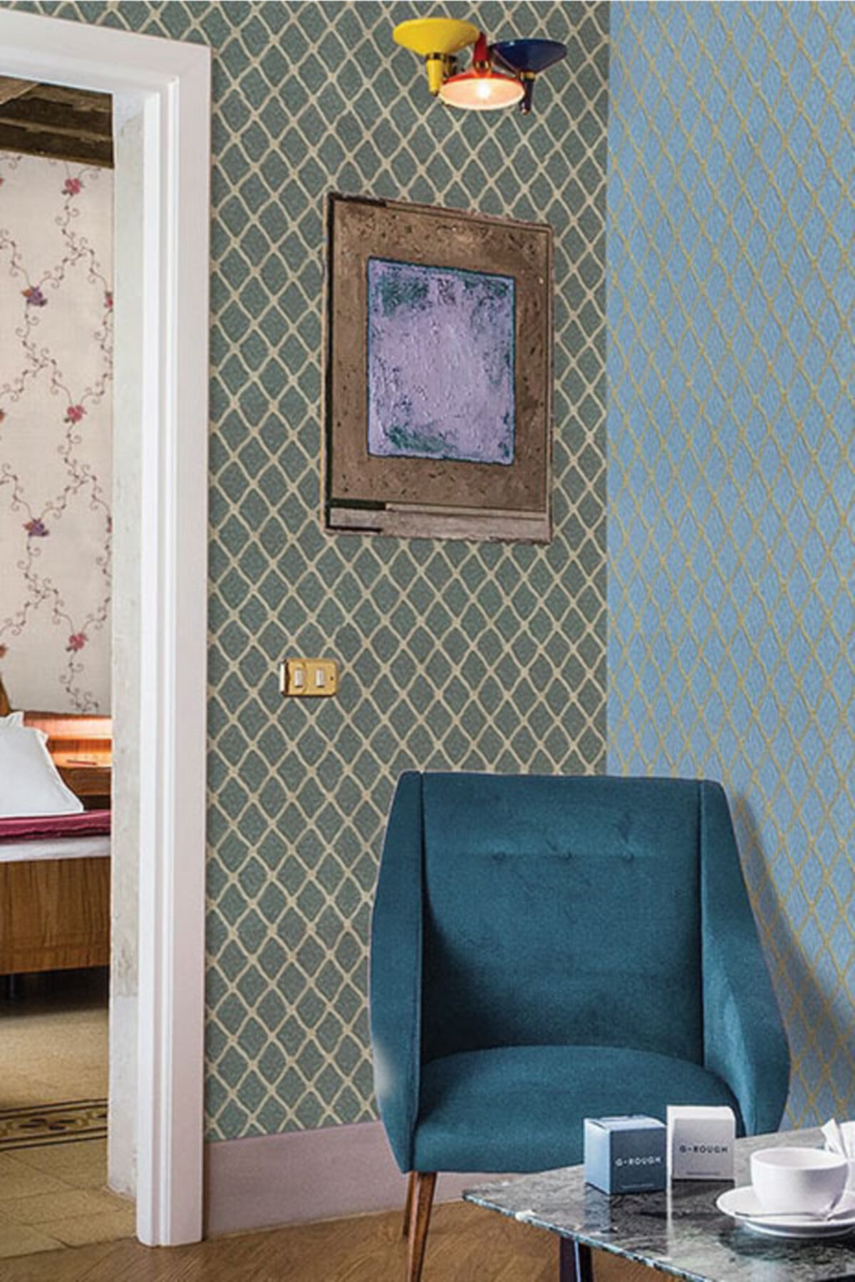 Decowall Armani Yeşil Kare Desenli Duvar Kağıdı 3009-04