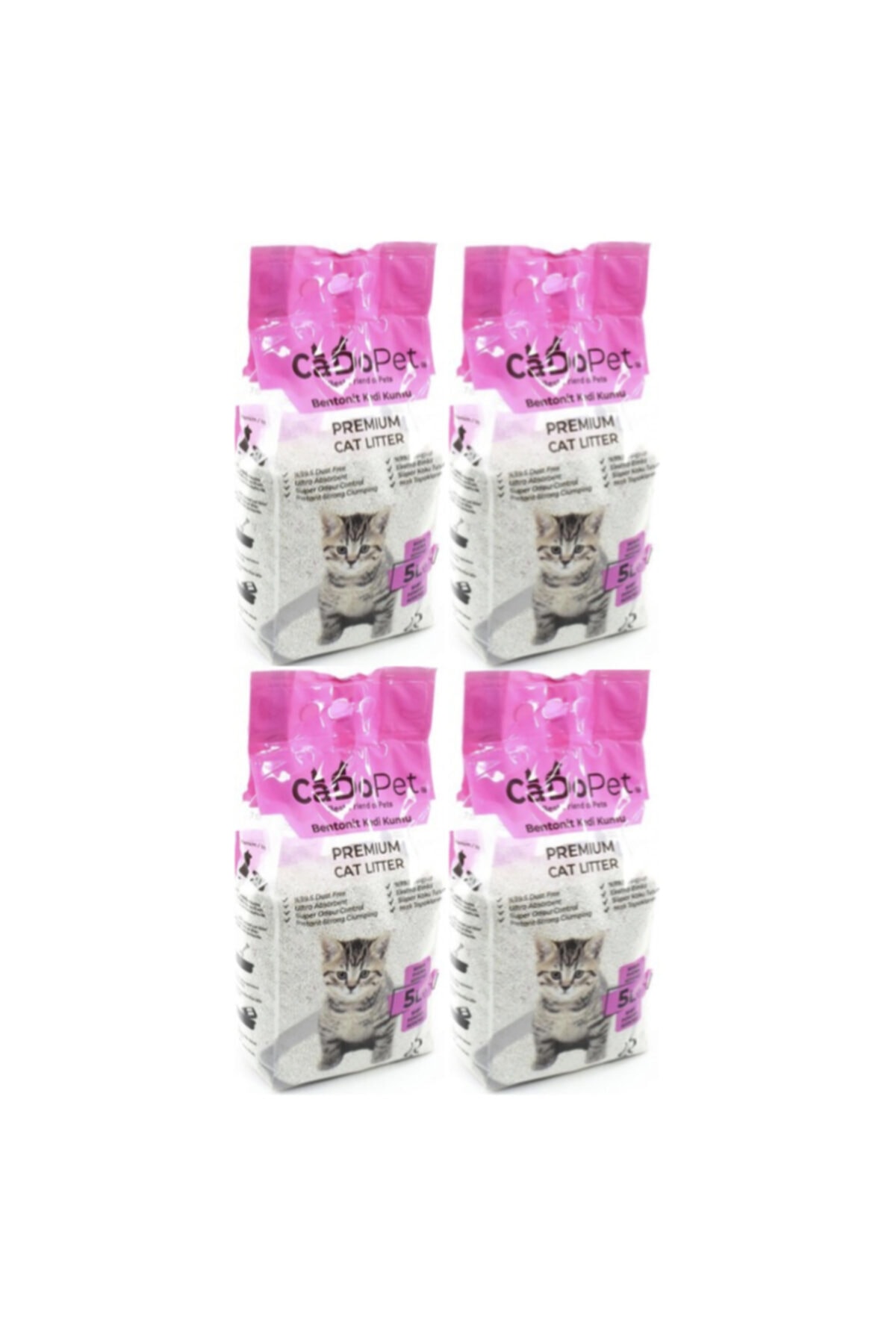 Cado Pet Topaklaşan Premium Bentonit Kedi Kumu Bebek Pudralı 5l X 4 Adet
