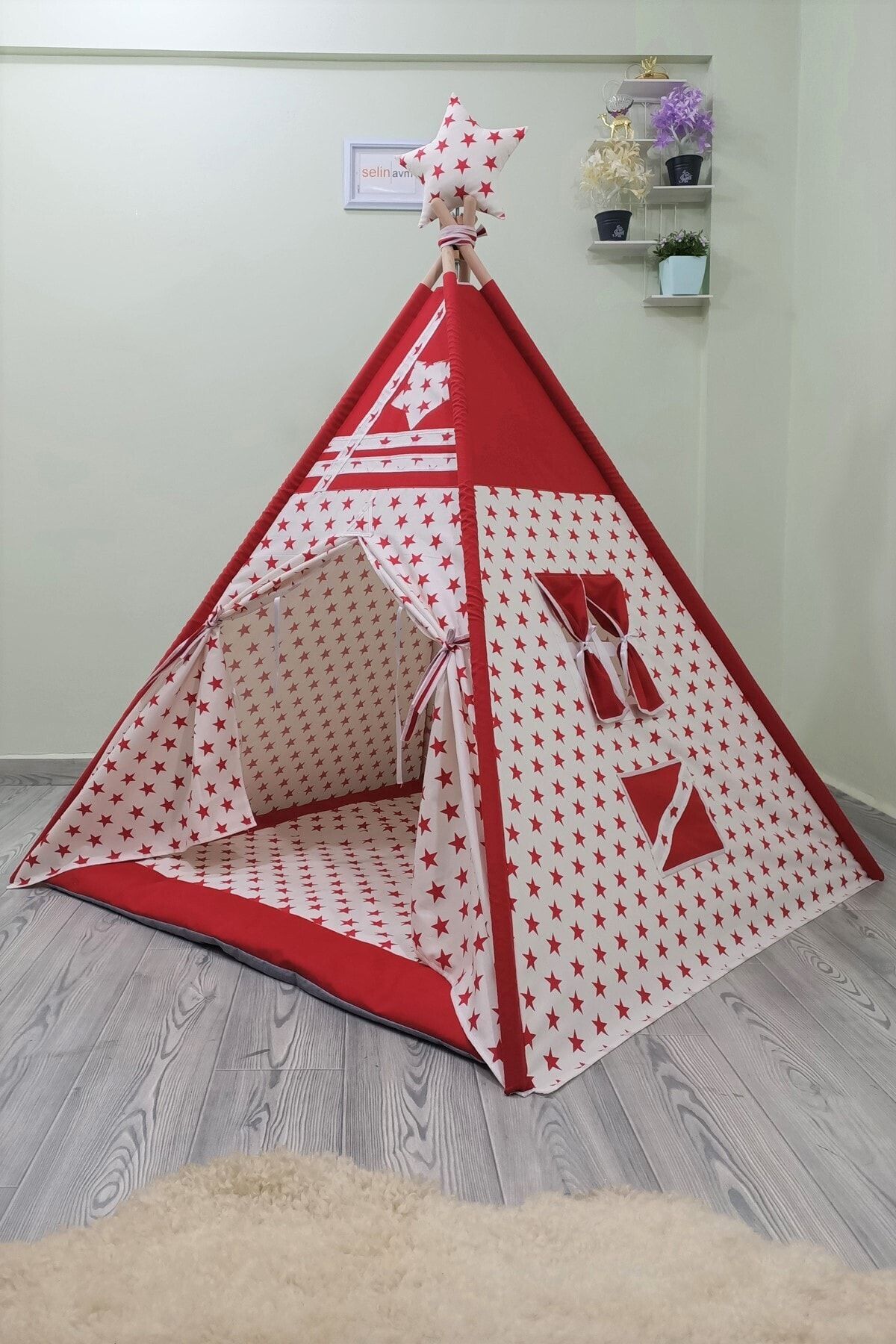 Henna Prime Henna Duck Sabitlenebilir Çocuk Oyun Çadırı Kırmızı Yıldızlı