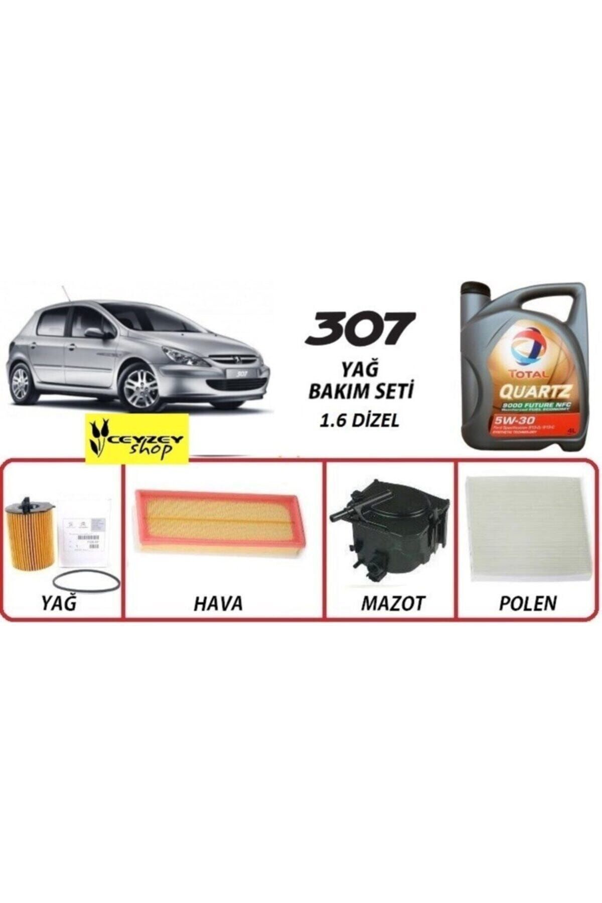 TOTAL Peugeot 307 1.6 Dizel Yağ Bakım 5li Set 5w30 Nfc