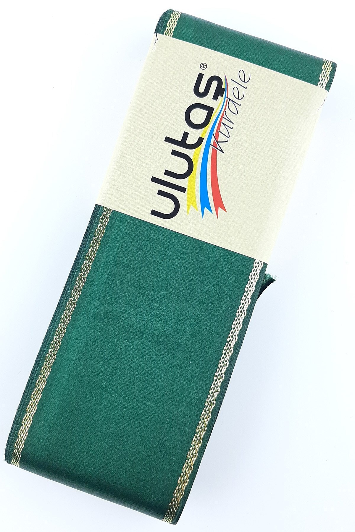 Hayalperest boncuk Koyu Yeşil Gold Simli Saten Kurdele 6 Cm 10 Mt