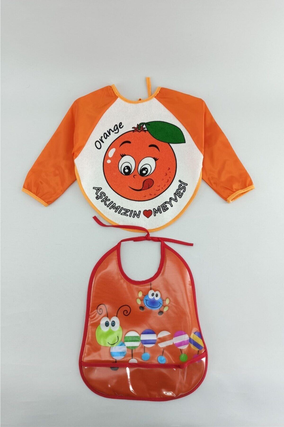 ALİSS Turuncu Desenli Su Geçirmez Mama Önlüğü 2 Adet