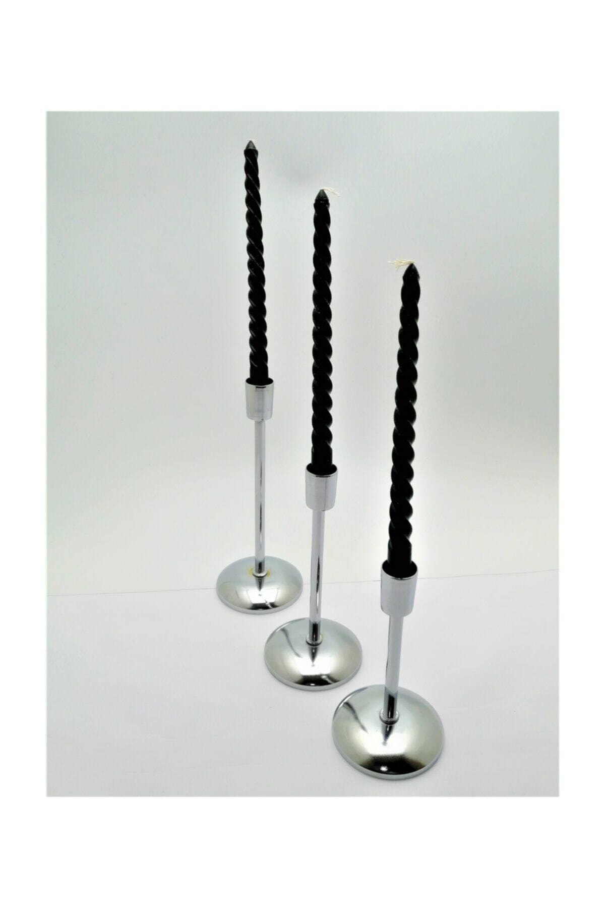 2Adam1Dekor Şamdan Seti 3'lü - Gümüş -