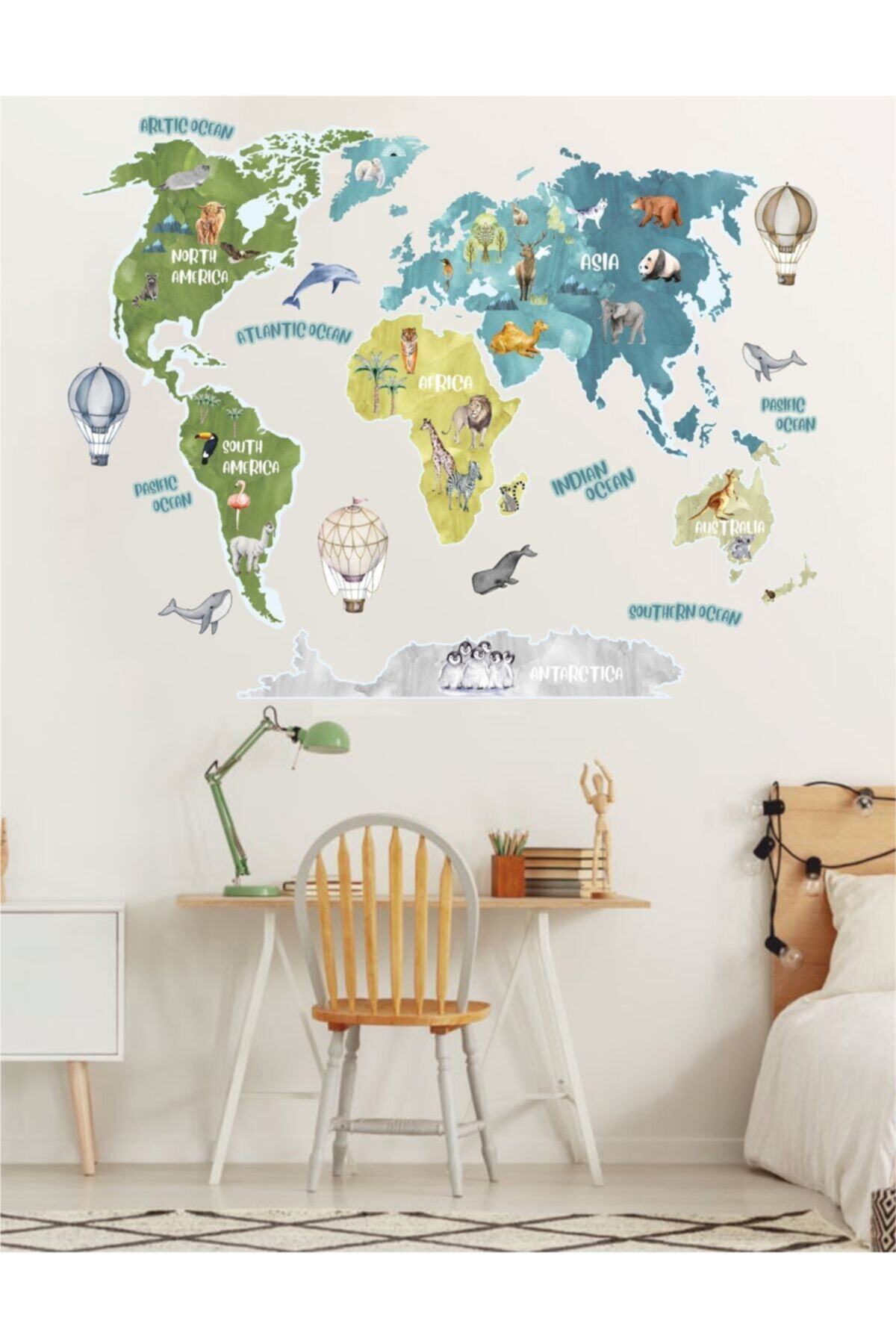 Piksel Grafik Dünya Haritası Çocuk Odası Sticker