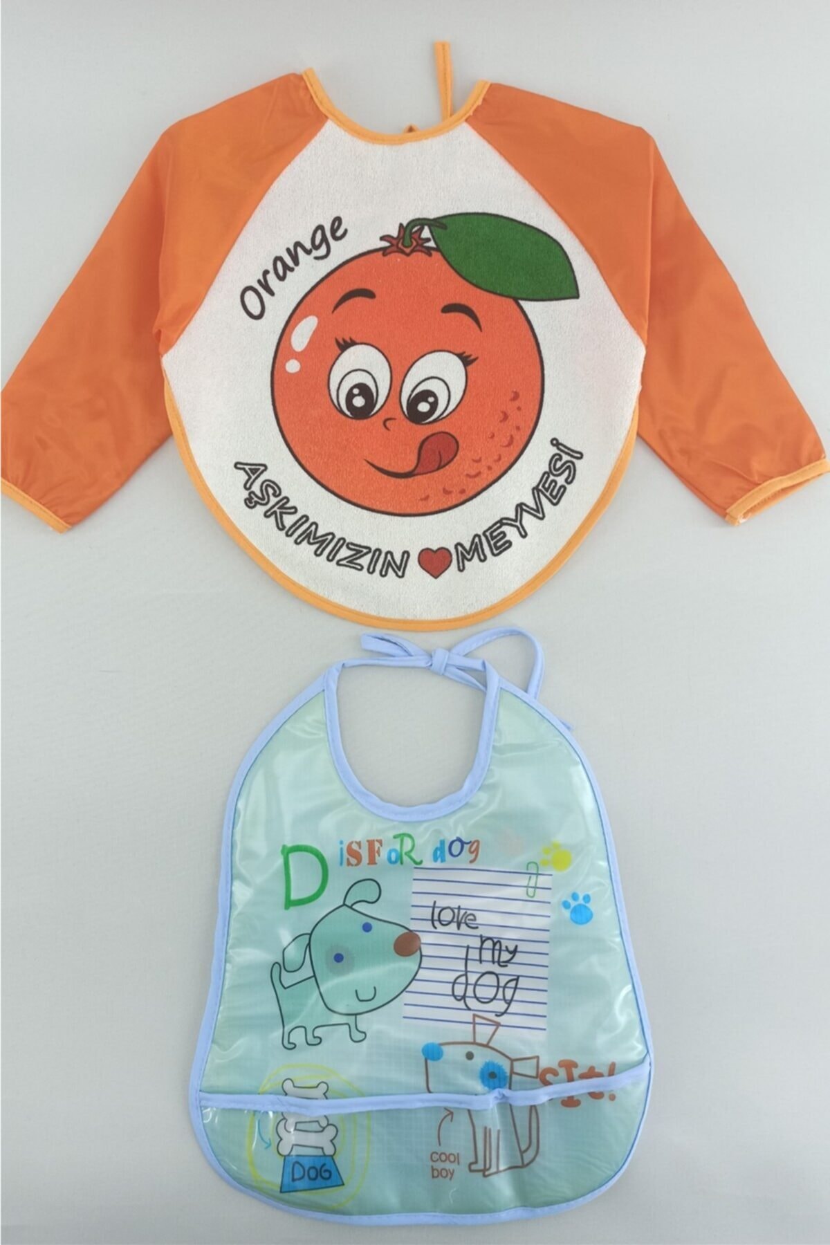 ALİSS Unisex Bebek Turuncu 2 Adet Su Geçirmez Lüx Mama Önlüğü