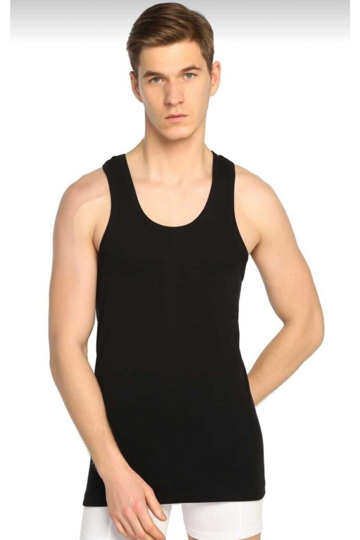 Seher Erkek Siyah Yıldızı 6lı Paket Pamuklu Ribana Spor Atlet 0058