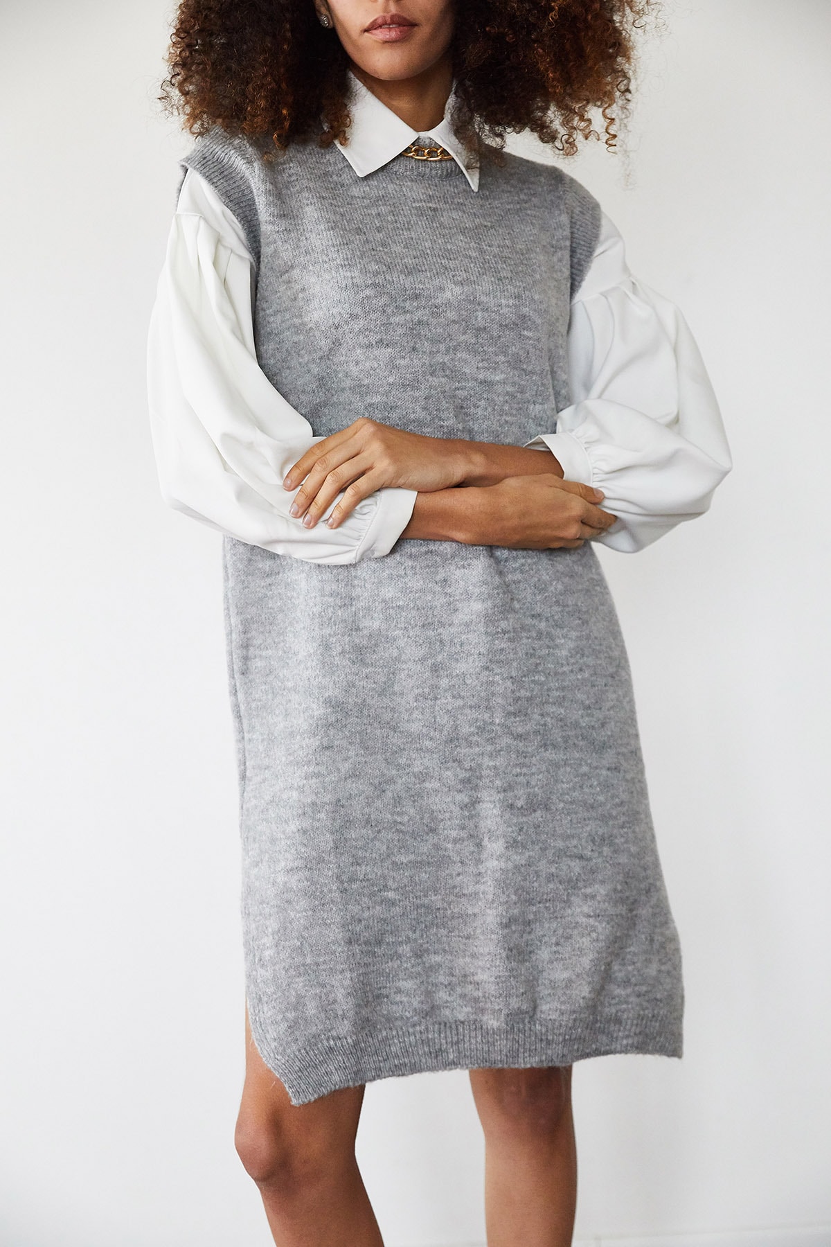 XENA Kadın Gri Kolsuz Triko Tunik Hırka 1KZK3-11273-03